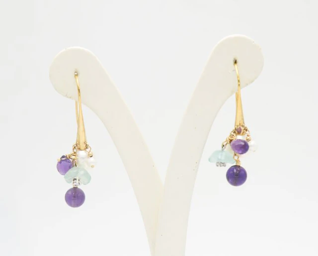 Earrings - 18 kt. Yellow gold Pearl - Amethyst