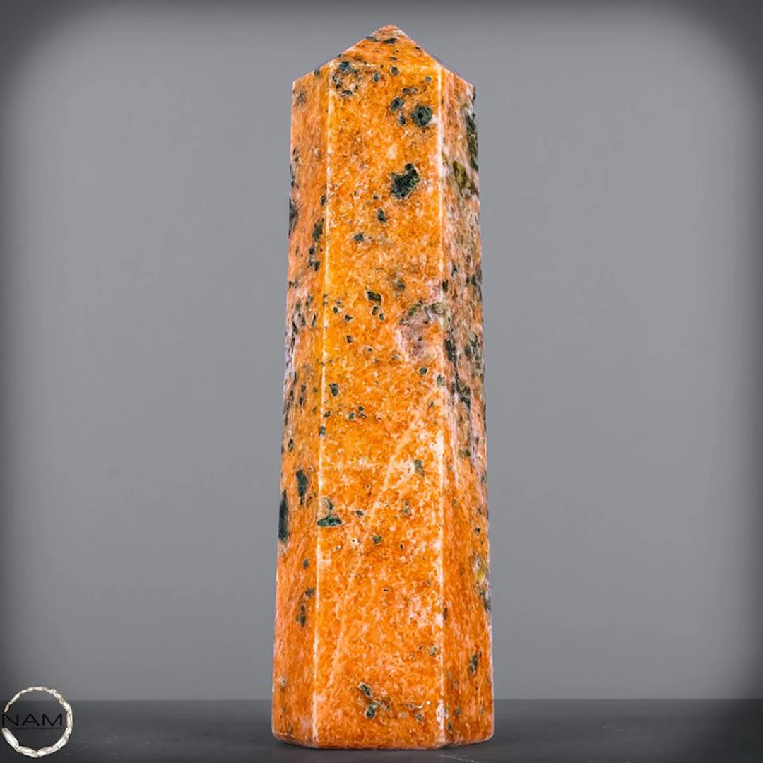 Natural intensely orange sun calcite obelisk , Brazil- 1484.54 g