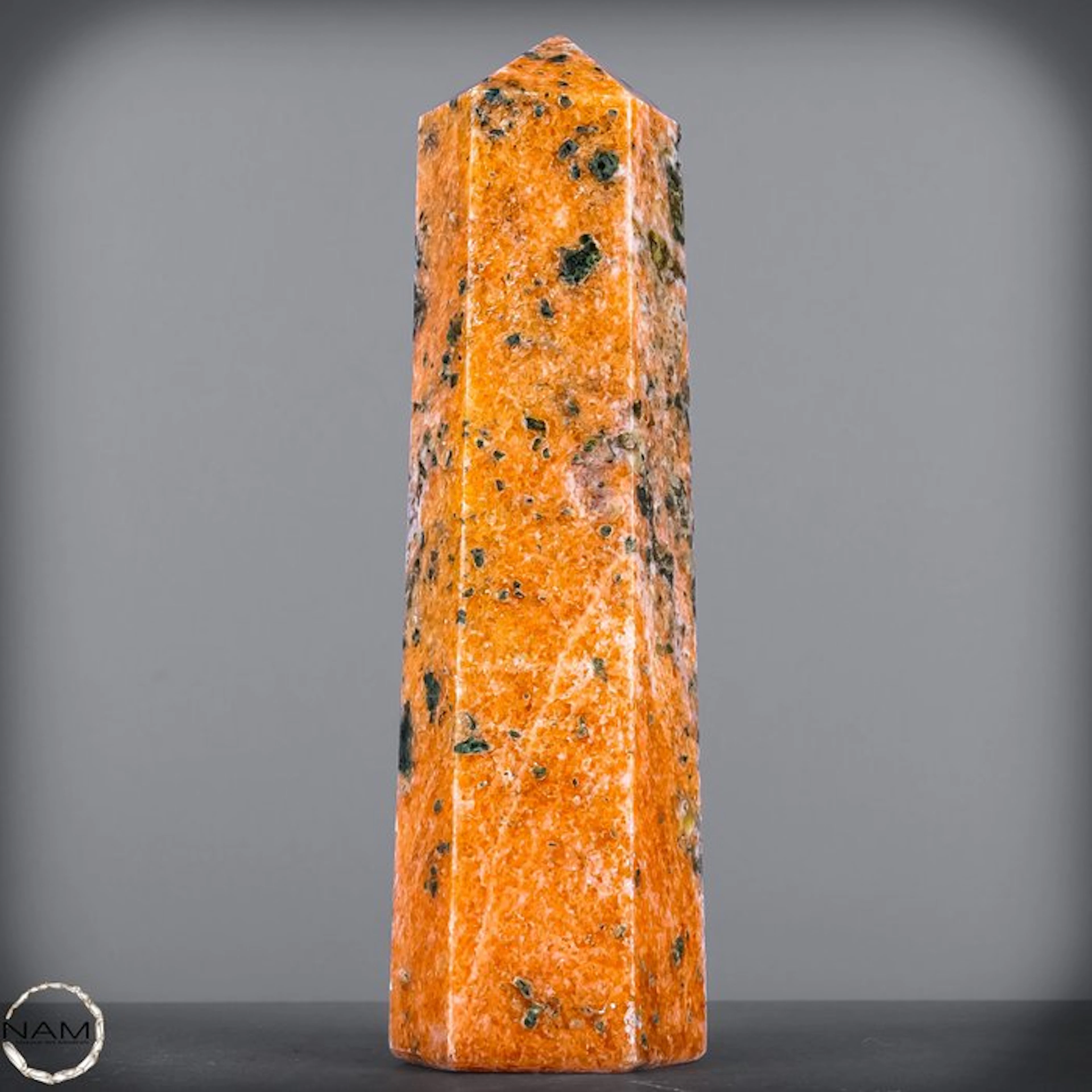 Natural intensely orange sun calcite obelisk , Brazil- 1484.54 g