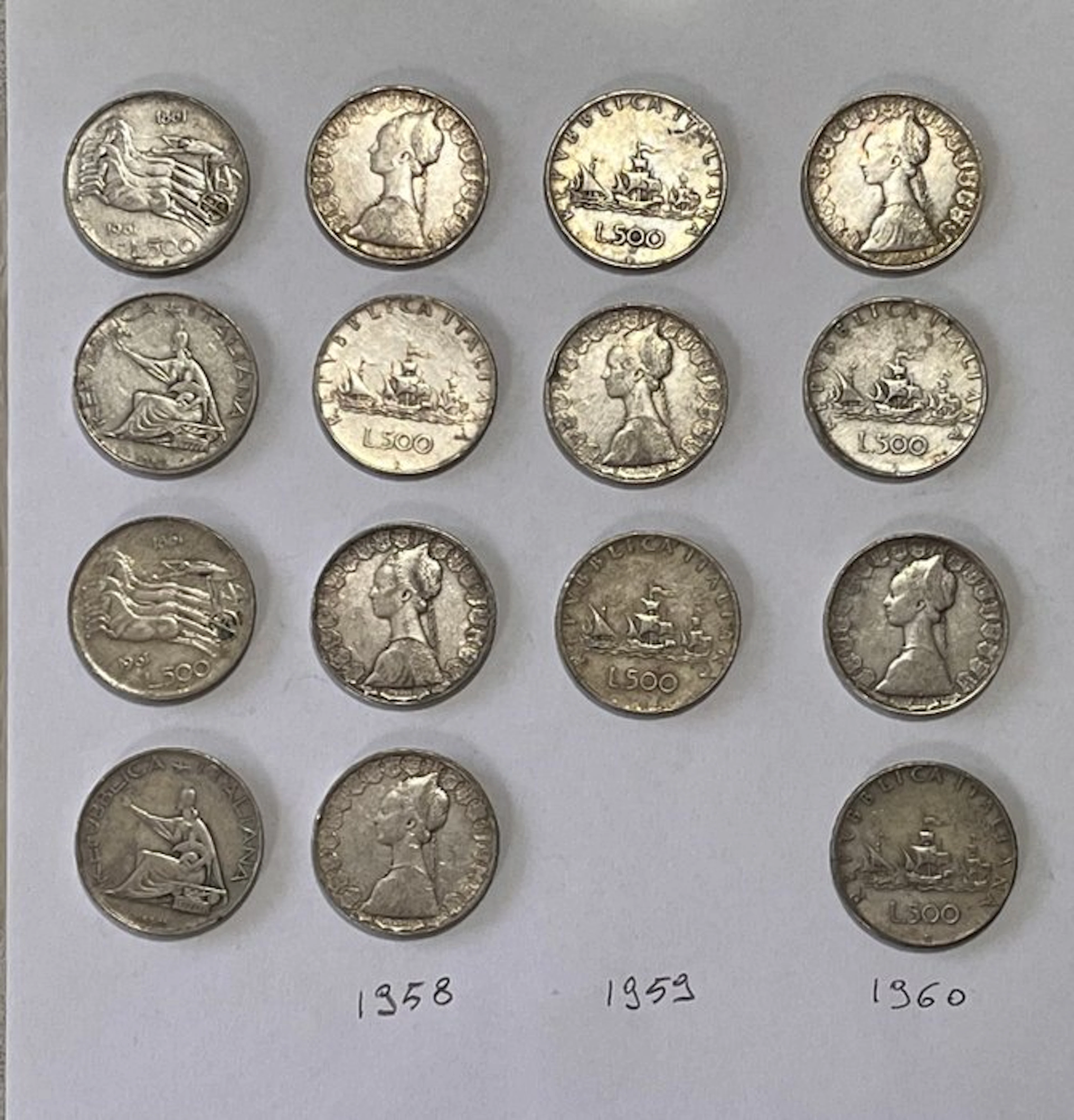 Italy, Republic 500 Lire argento (15 monete)