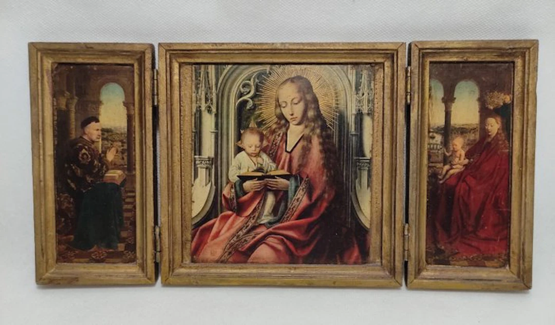 Antique inspired Triptych - Wood - 1950-1960 - Devotional Trifold