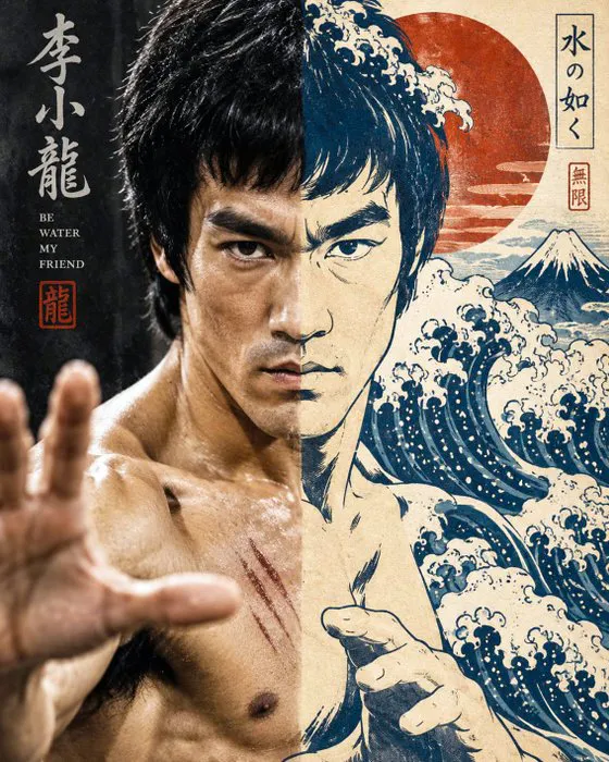 Bruce Lee - Bruce Lee con stile artistico Hokusai - Artbox