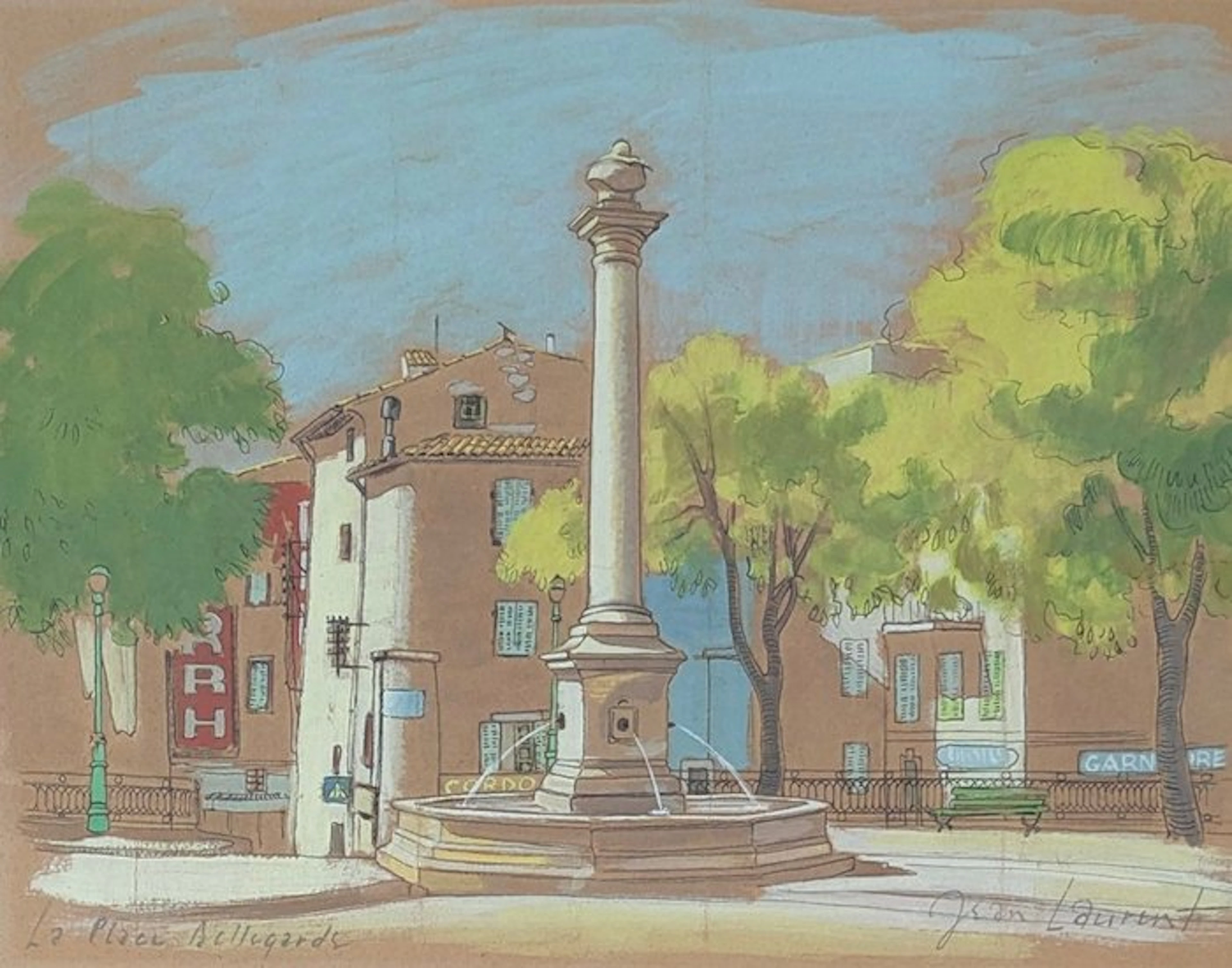 Jean Laurent XX - Vue de la Place Bellegarde à Aix en Provence