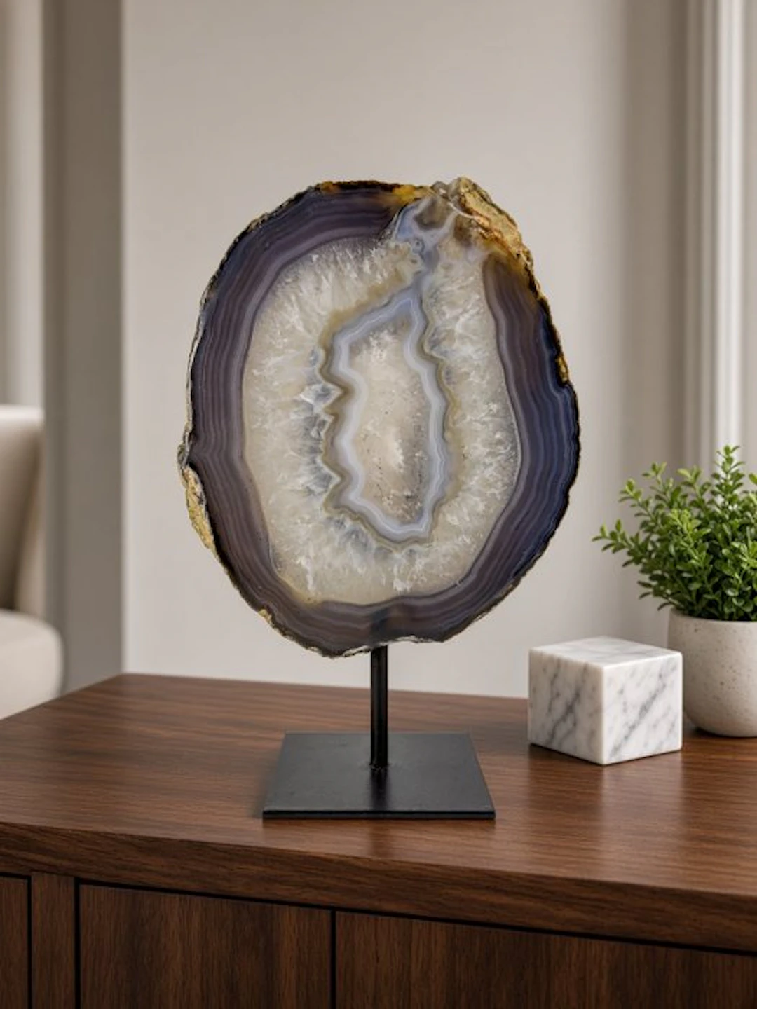 Very rare natural agate with crystal portal geode on...