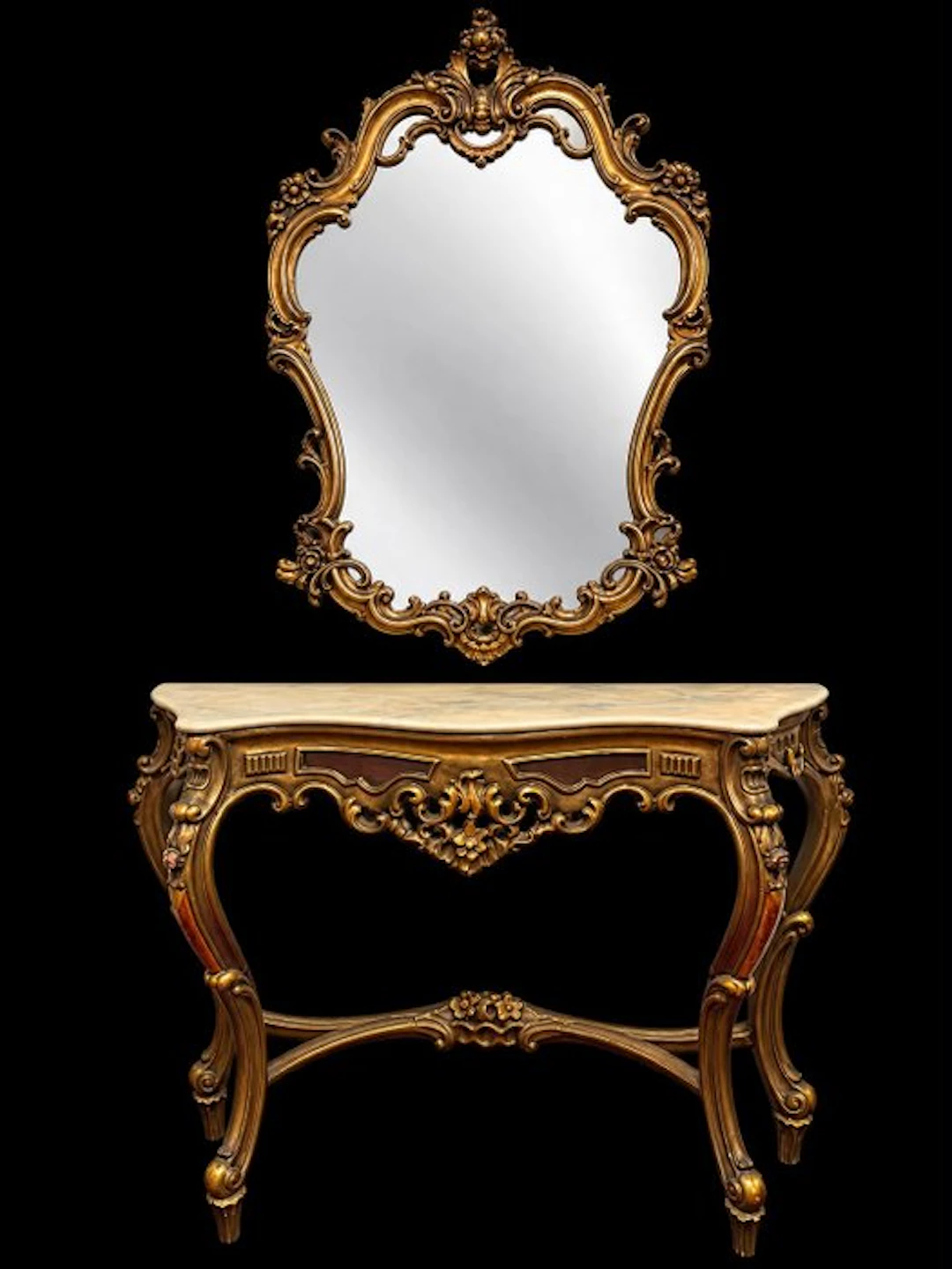 Console table - Wood, Marble - Console Set C.1900