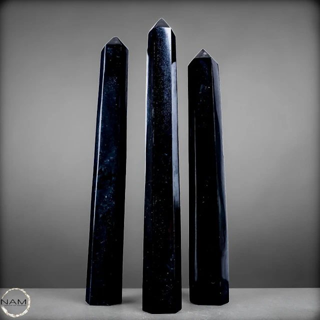 Black Tourmaline Obelisk Set – 3 powerful natural stone...
