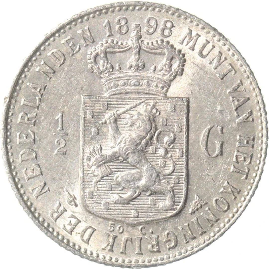 Netherlands. Wilhelmina. 1/2 Gulden 1898 ZELDZAAM KWALITEIT