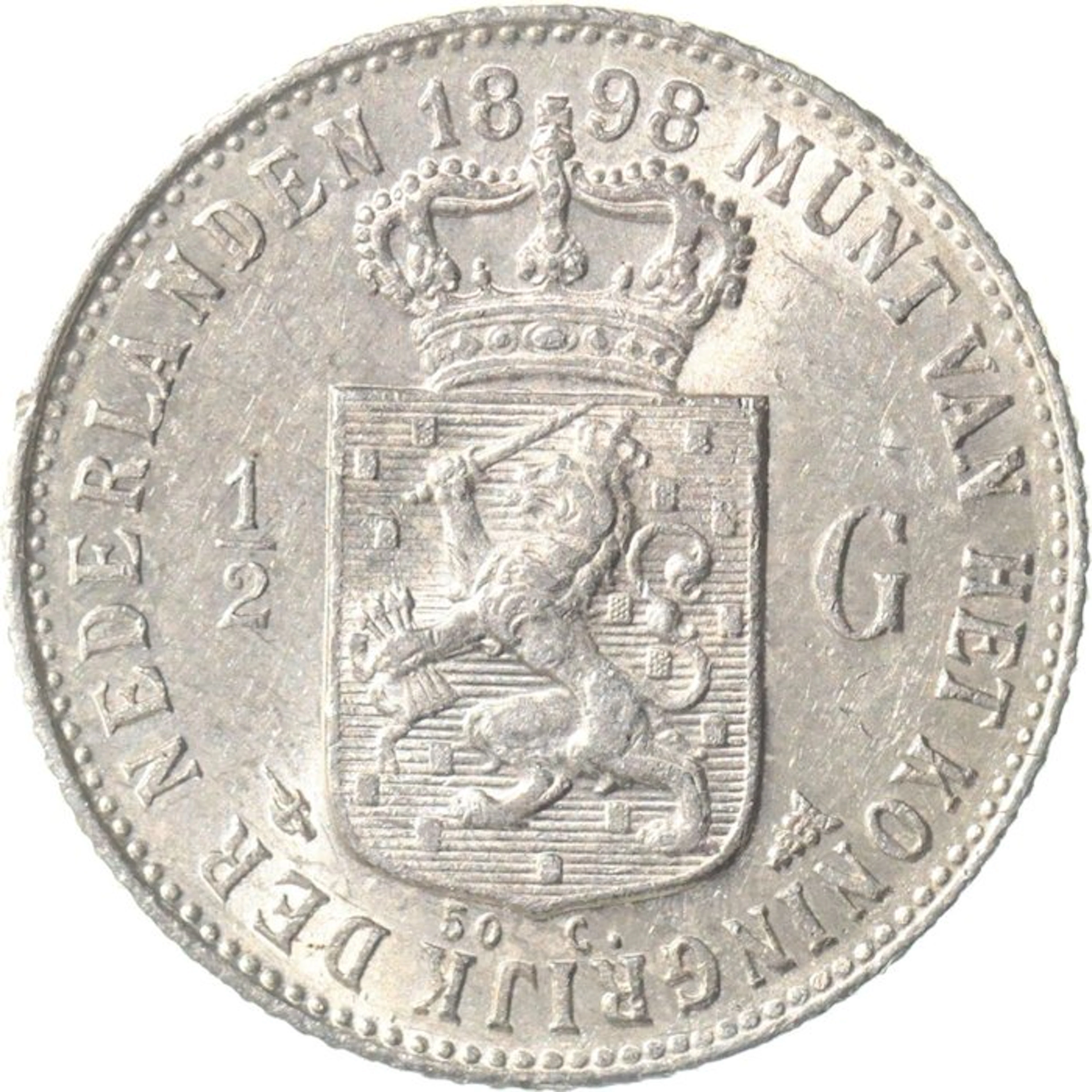 Netherlands. Wilhelmina. 1/2 Gulden 1898 ZELDZAAM KWALITEIT