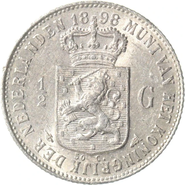 Netherlands. Wilhelmina. 1/2 Gulden 1898 ZELDZAAM KWALITEIT