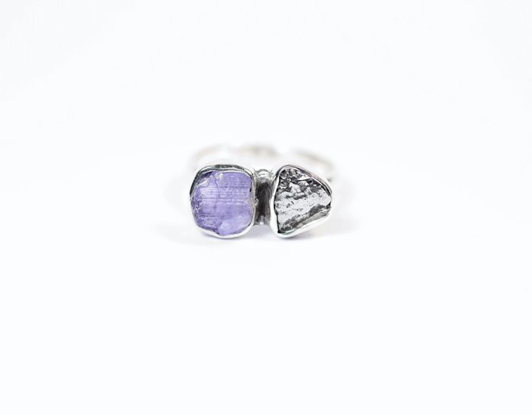 Tanzanite Ring / Campo del Cielo Meteorite Ring / raw / new- 4.2 g - (1)