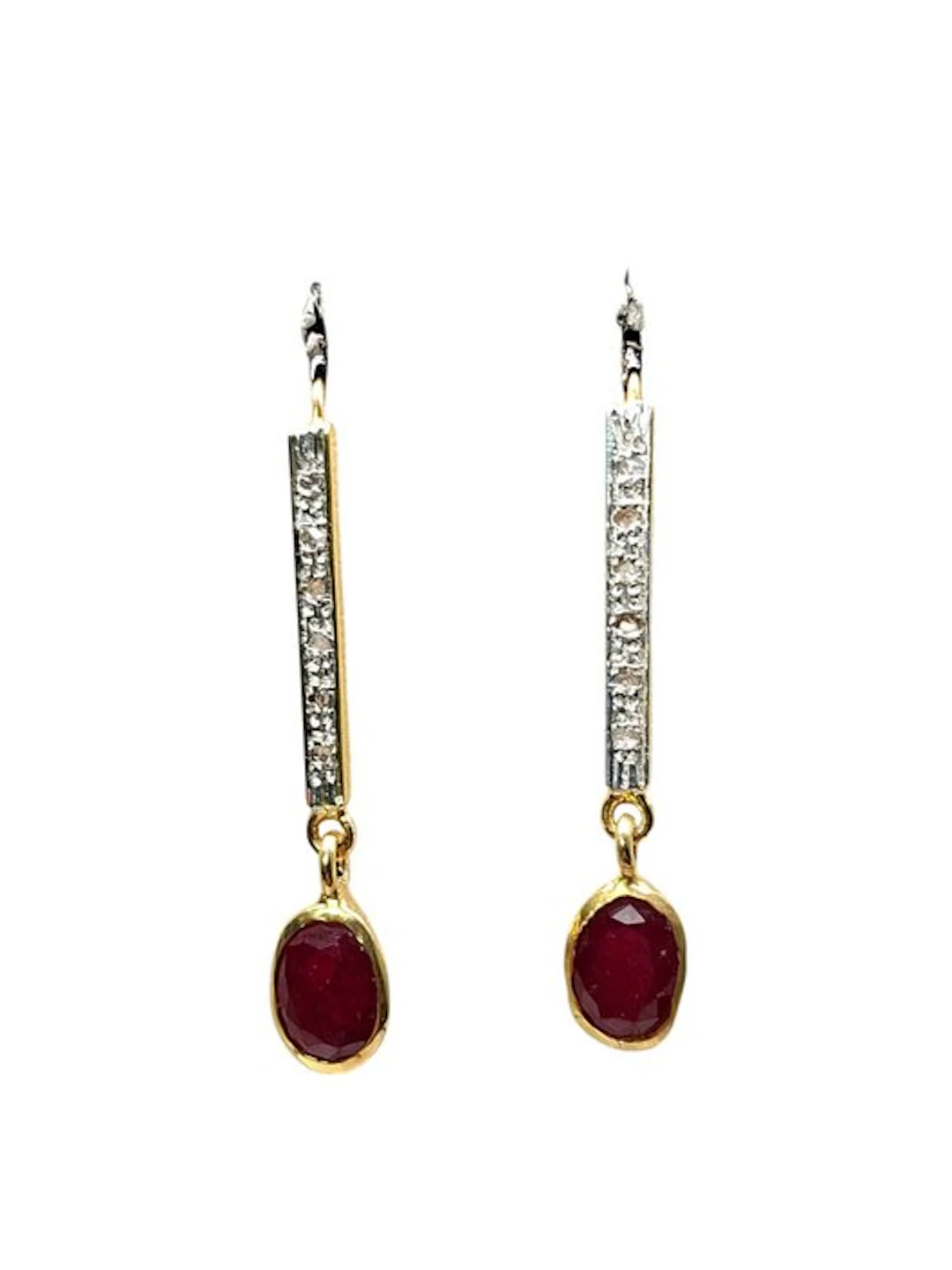 No reserve price - Earrings - 9 kt. Silver, Yellow gold Ruby - Diamond
