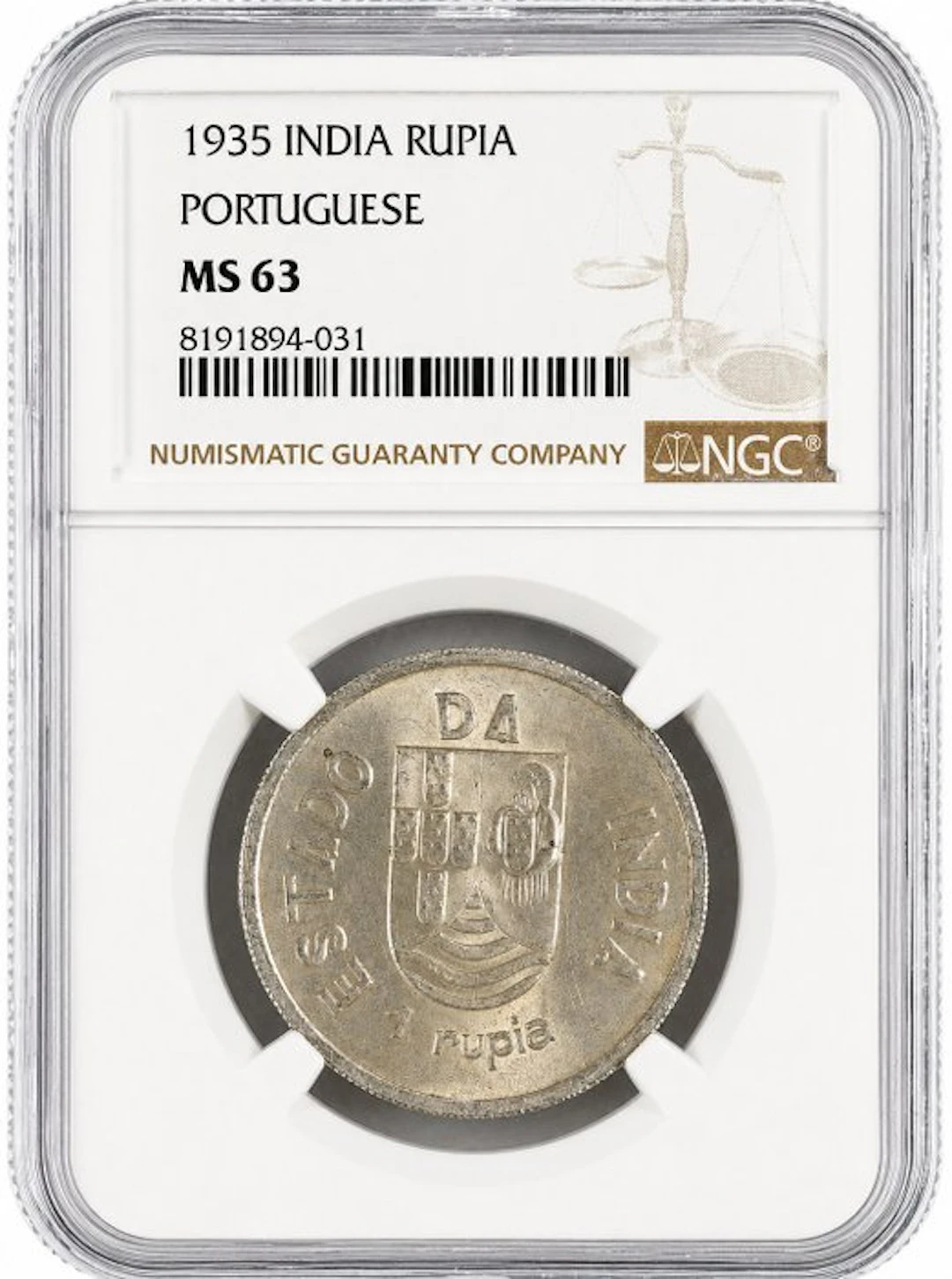 Portuguese India. 1 Rupia 1935 - NGC MS63