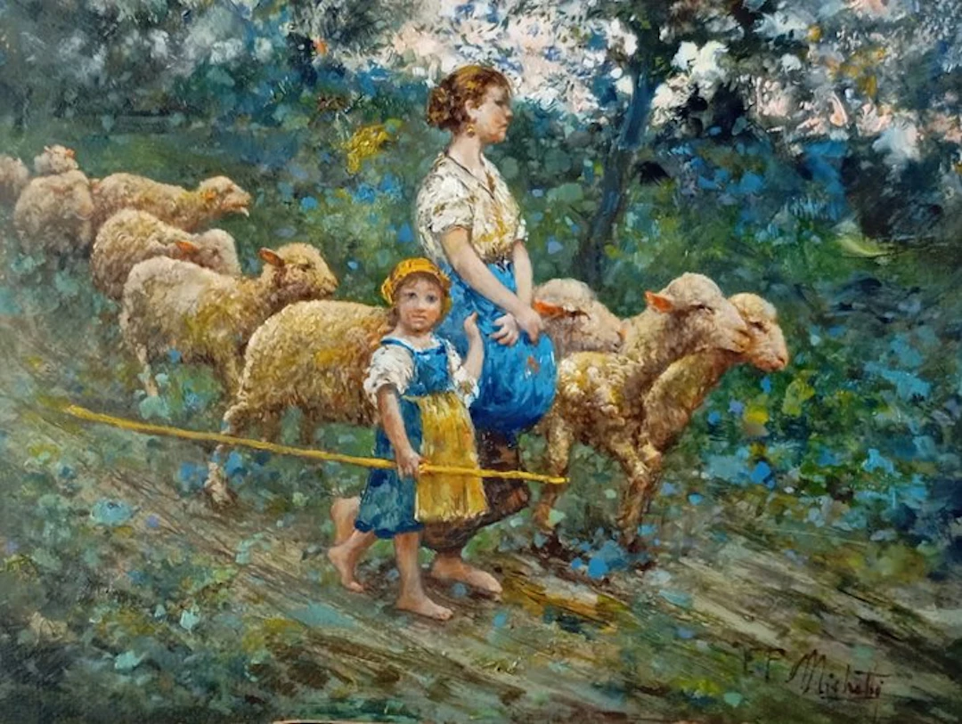 Francesco Paolo Michetti (1851-1929), Attributed to - Pastorella con gregge