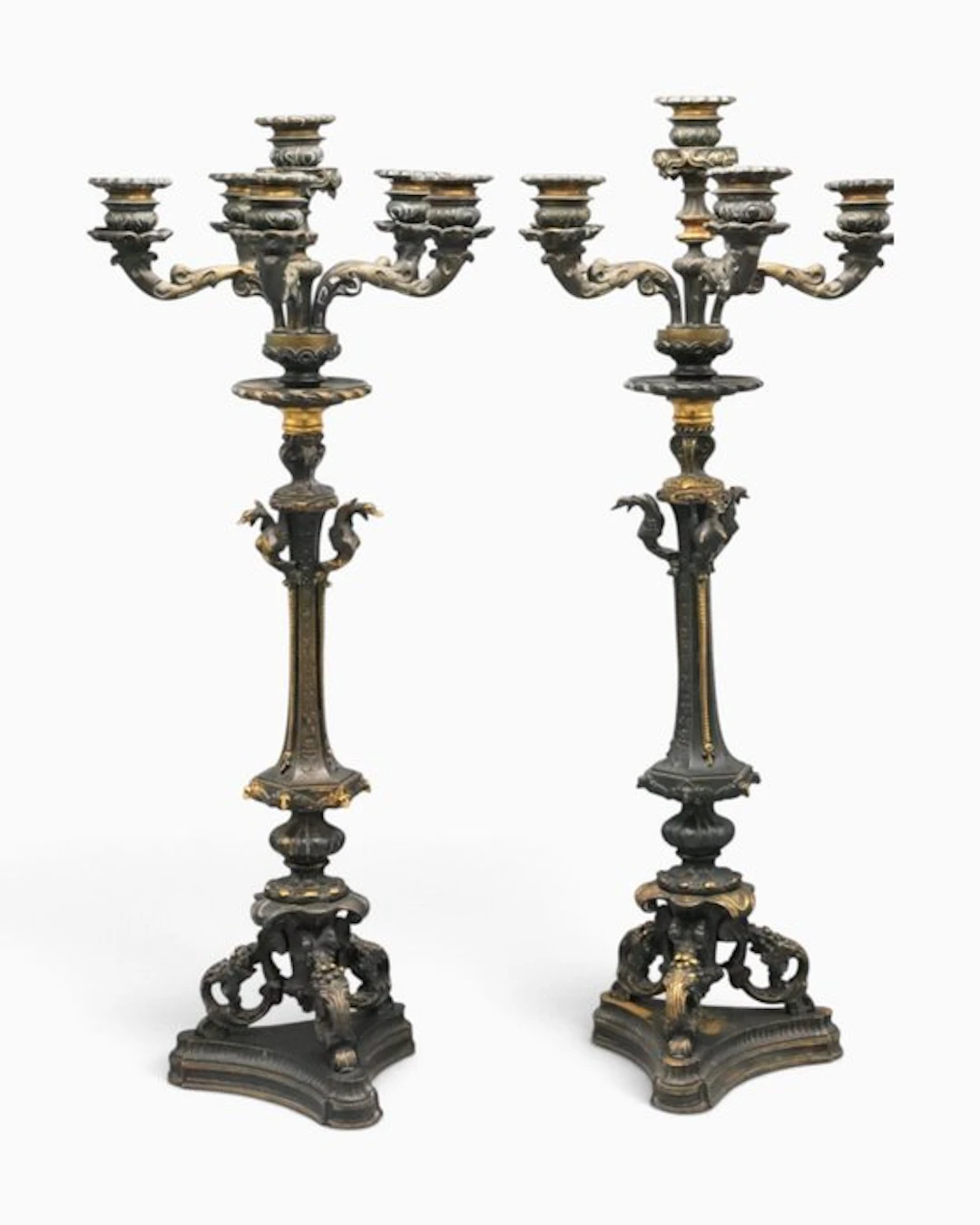 Candlestick (2) - Bronze - A superb pair of candelabra.