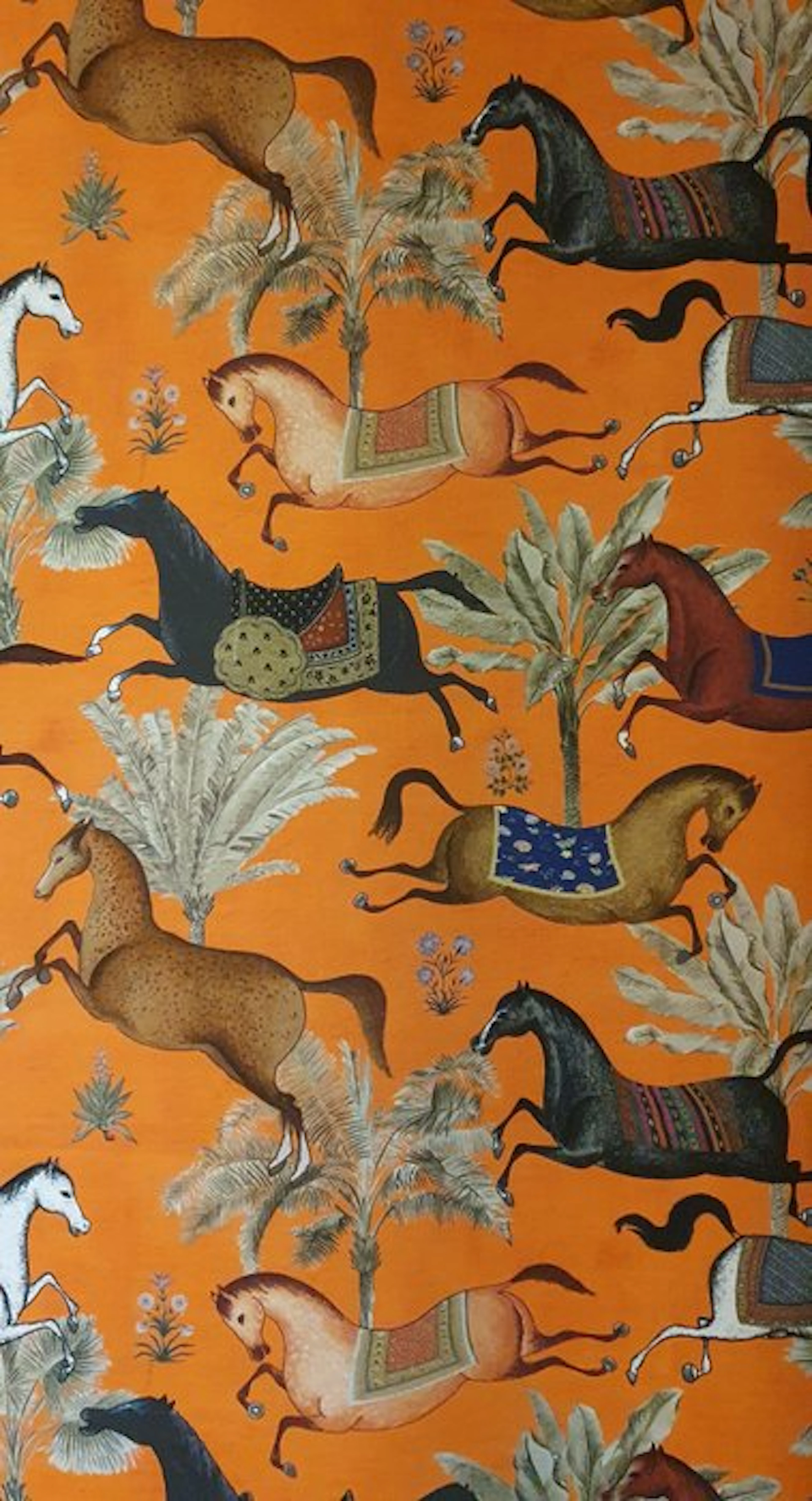 ★Chevalier d'Orient fabric 'Running Horses' - Orange...
