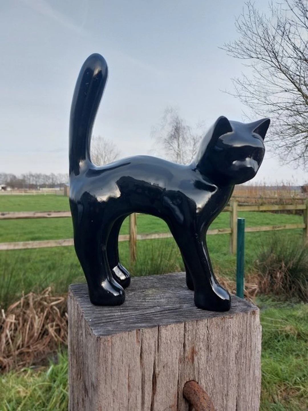 Statue, Garden statue - Cat - Color black - 46 cm - polyresin