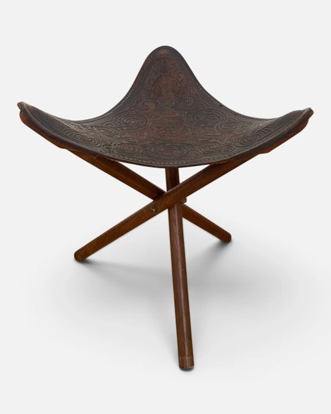 Stool - Leather Tripod Stool - harness leather - Mid-Century - Brutalist