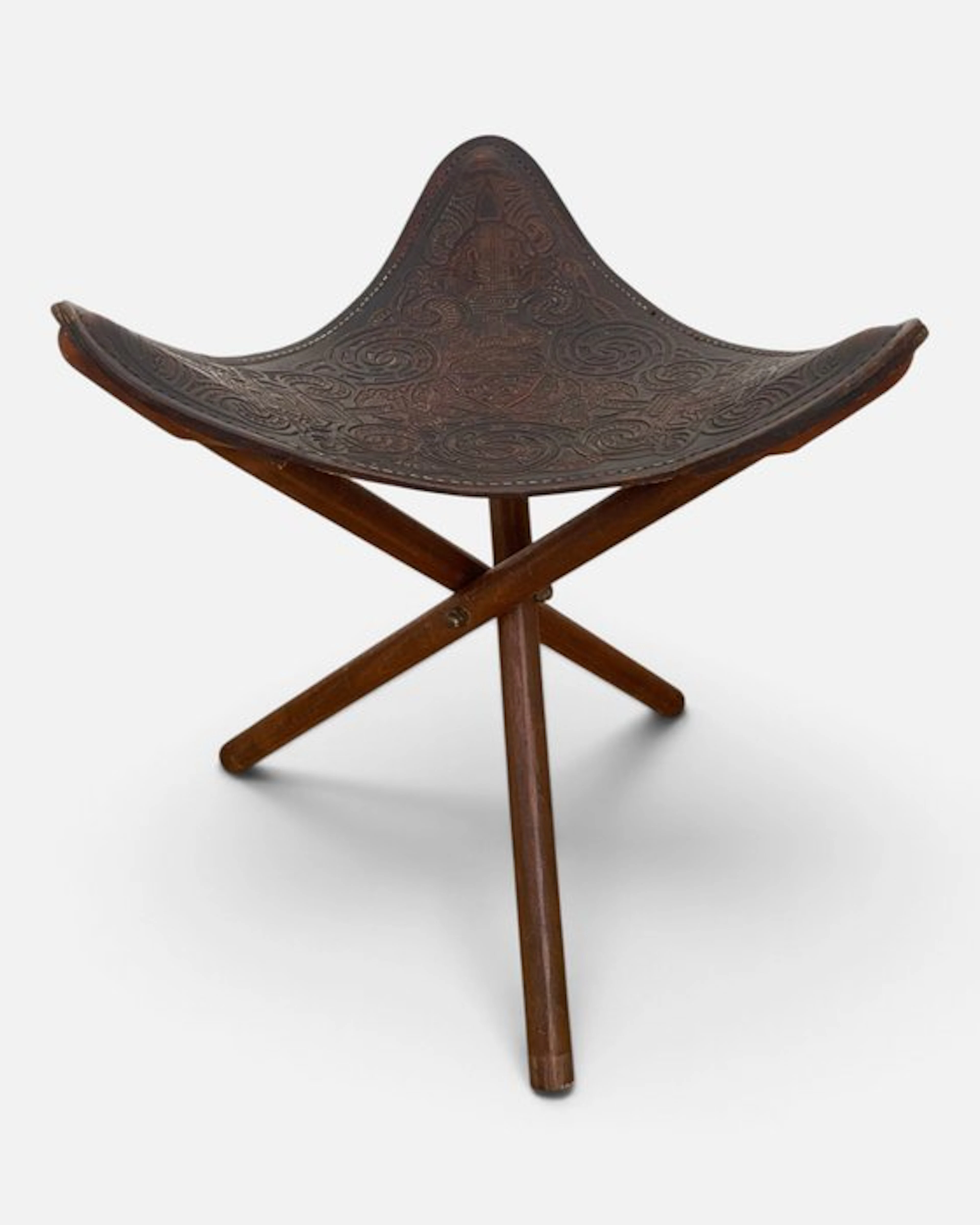 Stool - Leather Tripod Stool - harness leather - Mid-Century - Brutalist