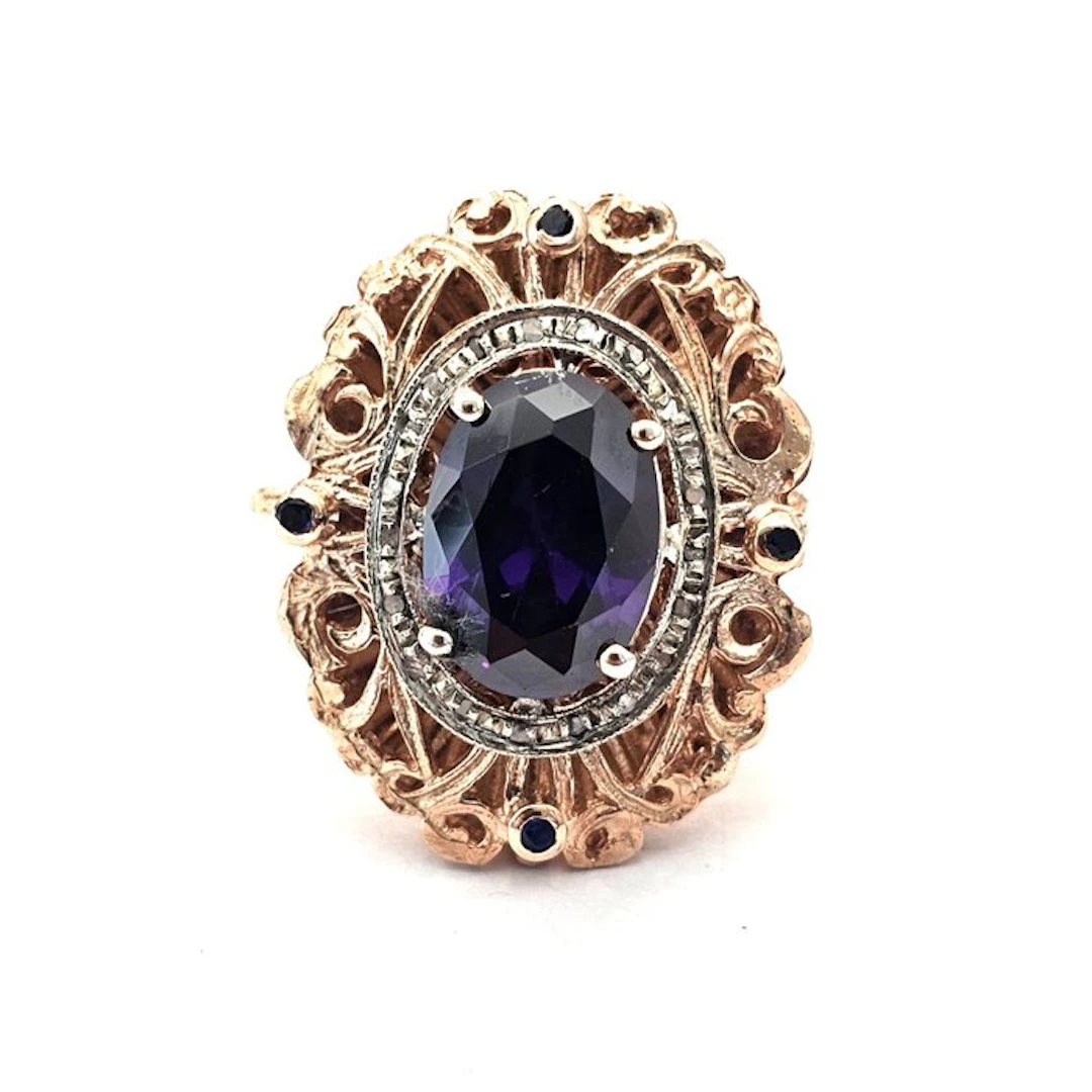 No reserve price - Ring - 9 kt. Rose gold, Silver Spinel - Diamond
