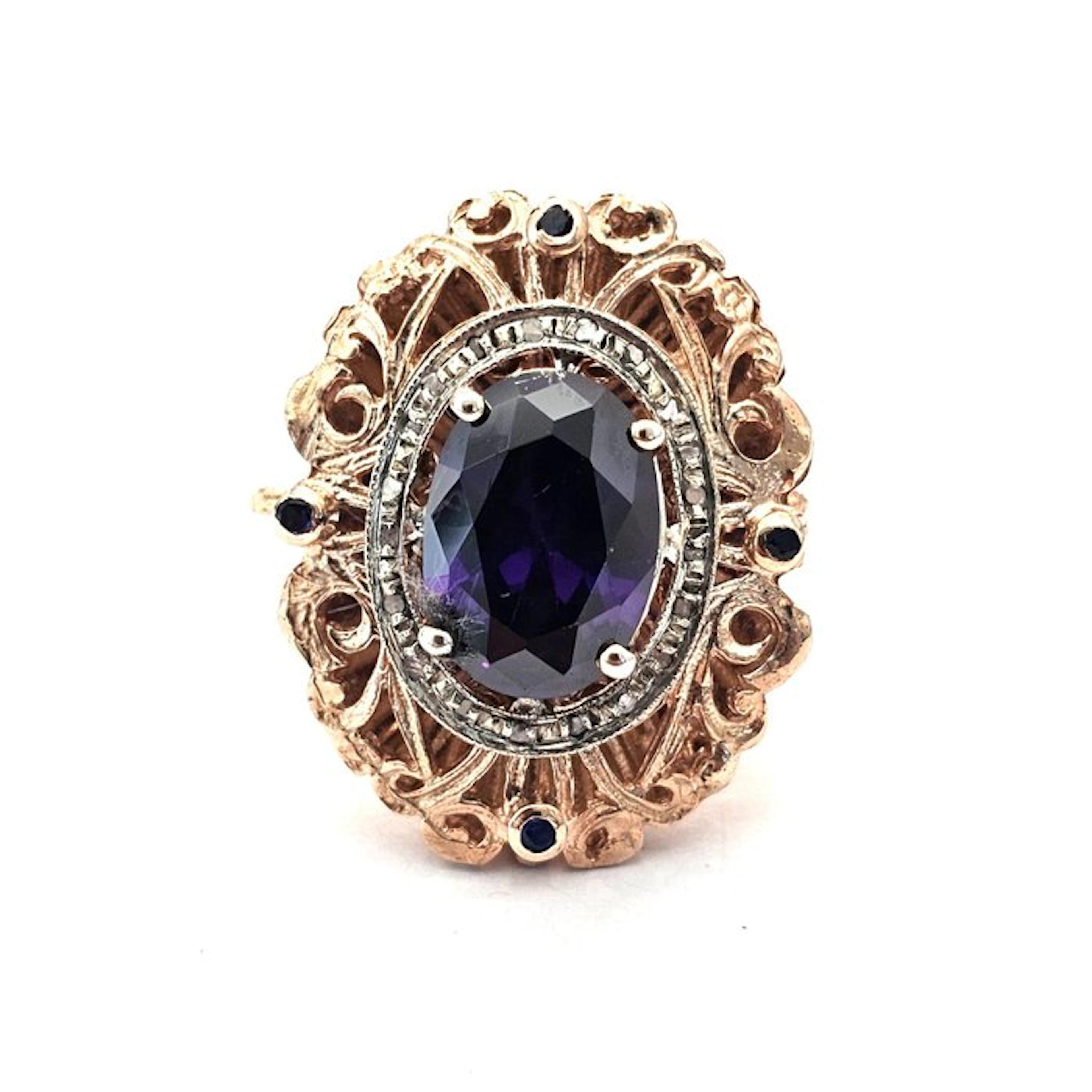 No reserve price - Ring - 9 kt. Rose gold, Silver Spinel - Diamond