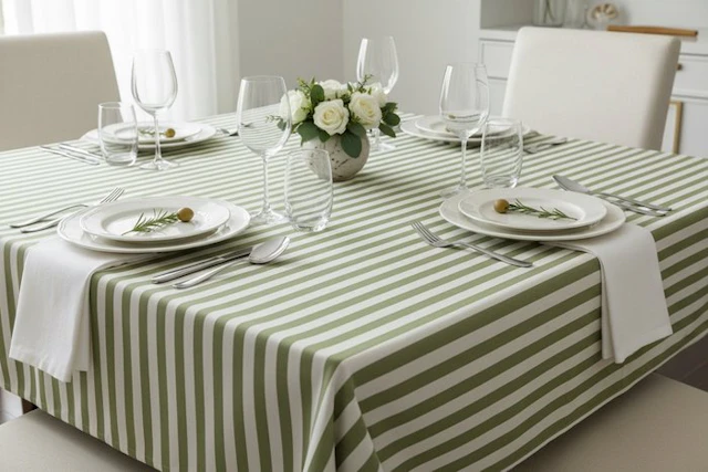 Cotton fabric with sage green and ivory stripes – 3.00 x...