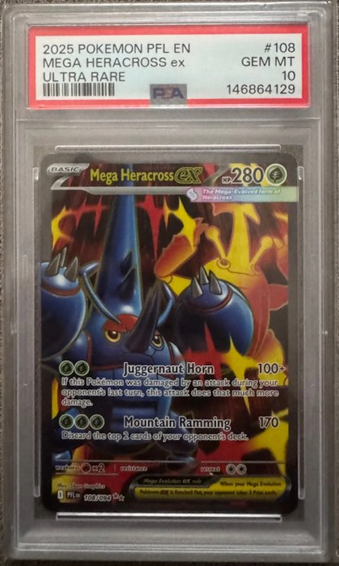 Pokémon - 1 Graded card - Heracross 108/094 Foil