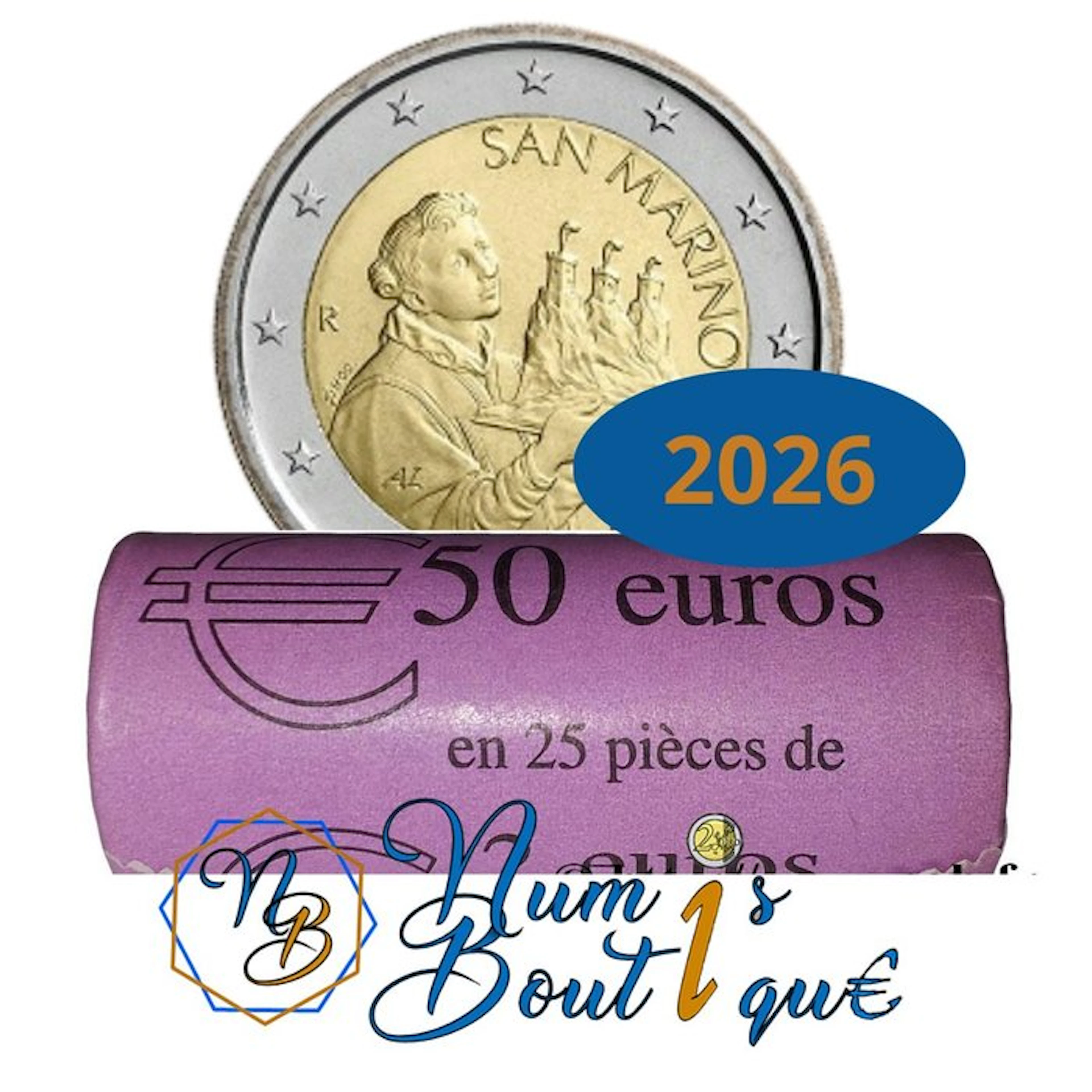 San Marino. 2 Euro 2026 (25 coins) in Roll (No reserve price)