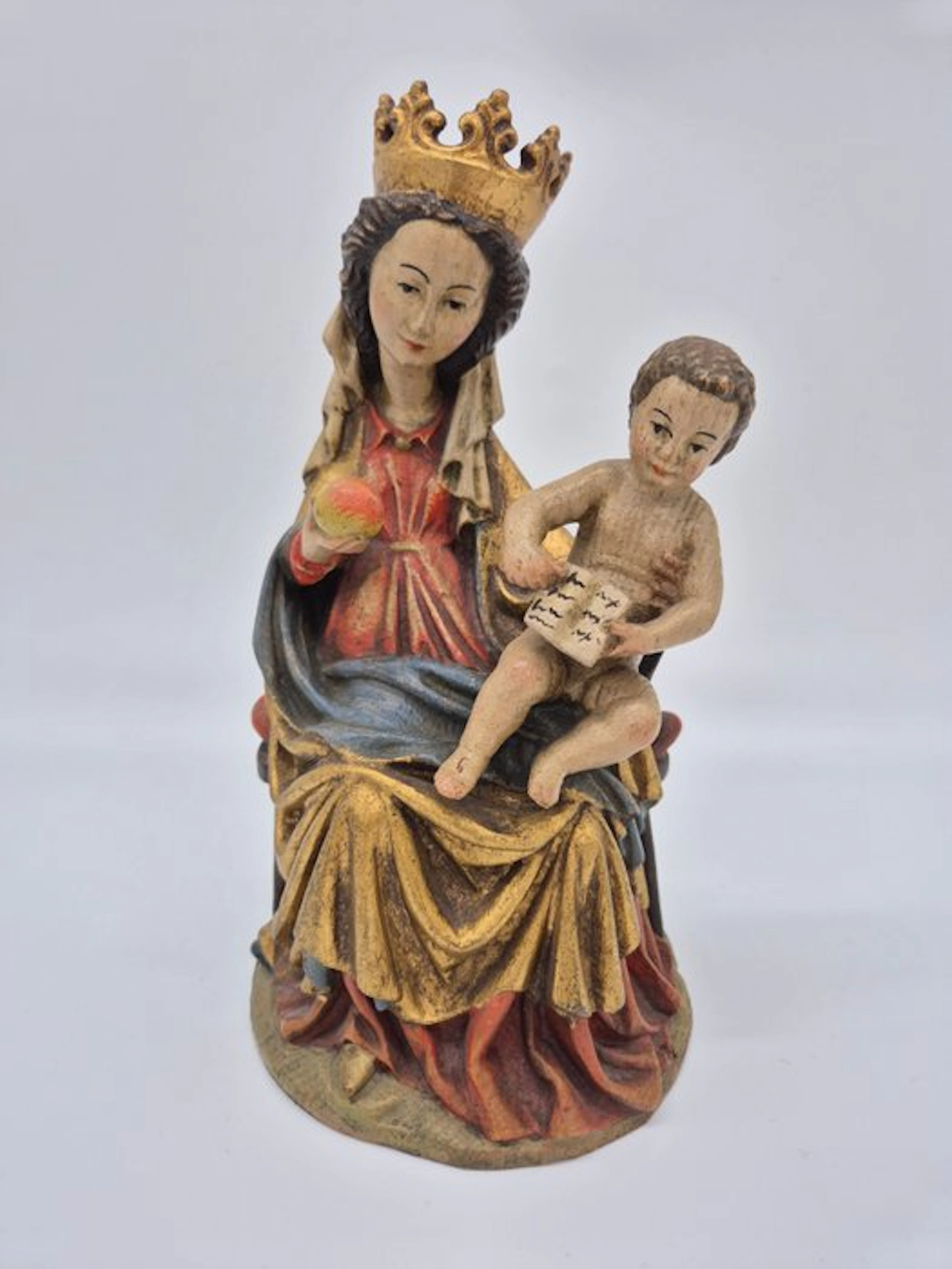 Holzskulptur, Thronende Madonna mit Kind - Figure - Wood