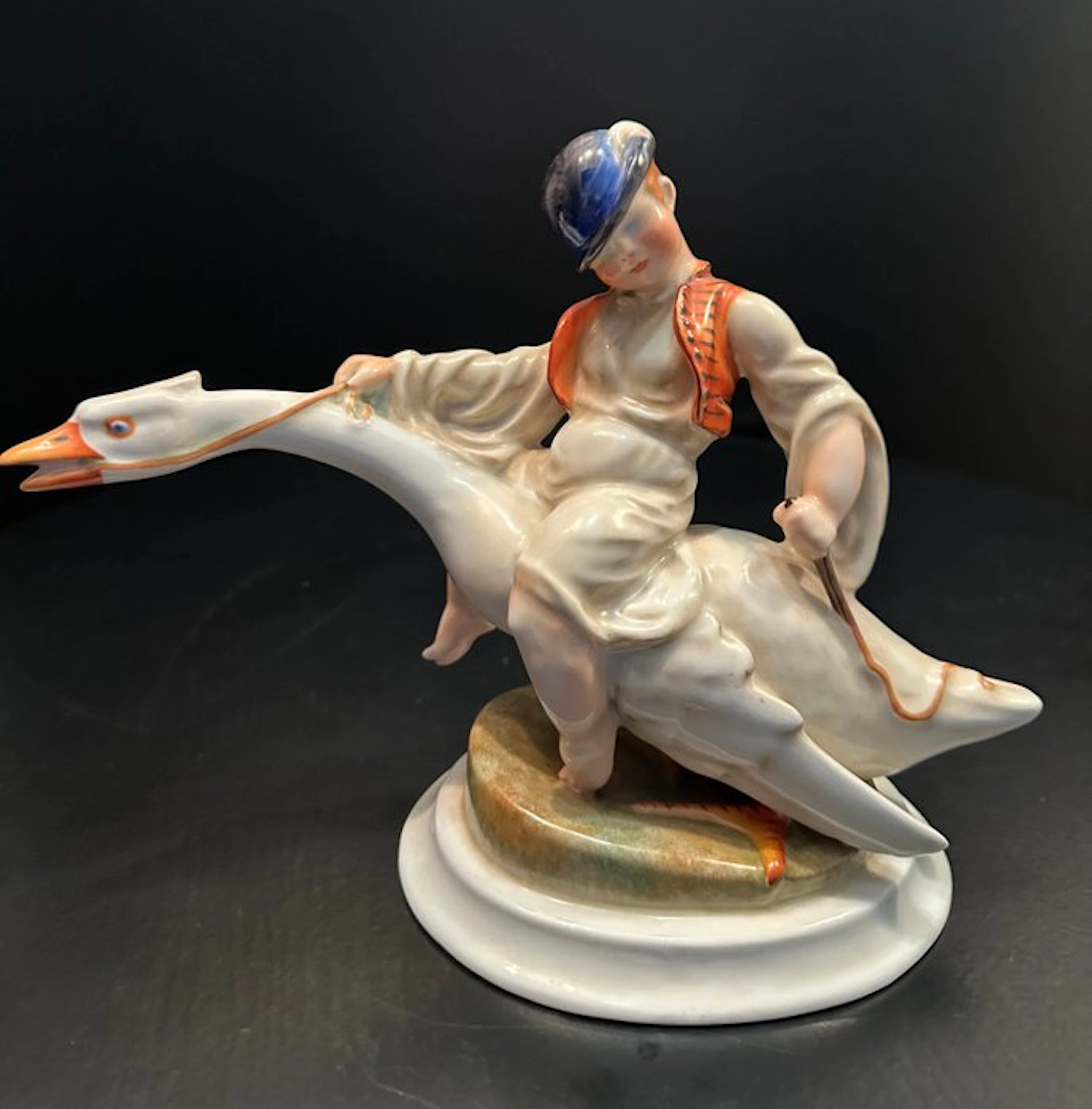 Herend - Figurine - Gorgeous ' the Goose Rider Boy' - Porcelain