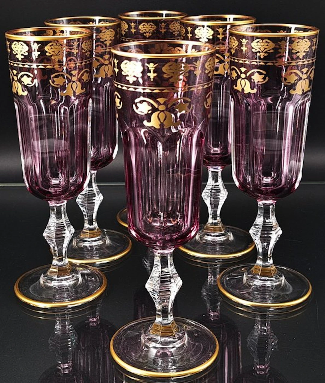 Artemisia - Champagne flute (6) - Lilium - Crystal, gold ducat