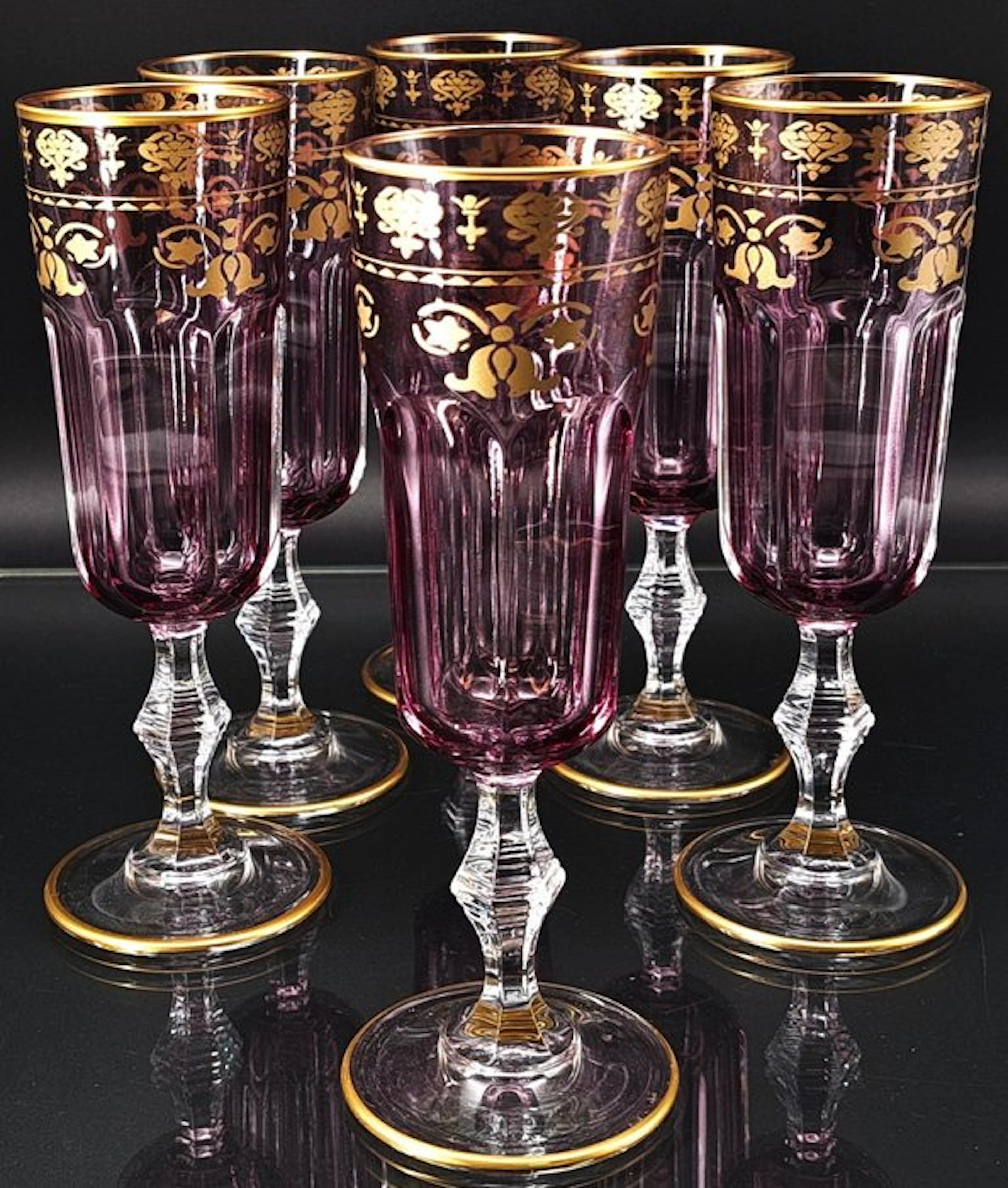 Artemisia - Champagne flute (6) - Lilium - Crystal, gold ducat