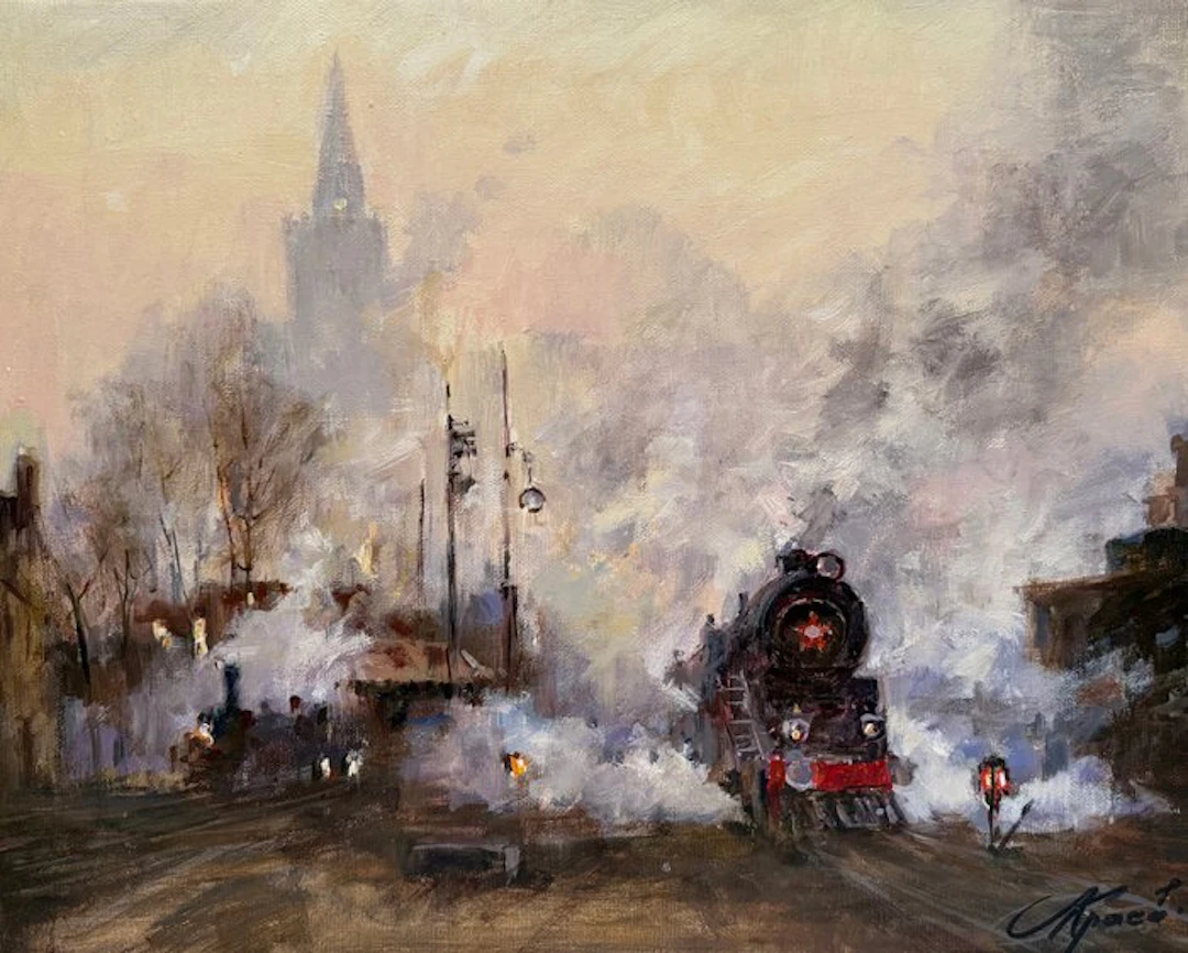 Mikhail Kraiev (1957) - Vieux Moscou - Locomotive dans la Brume