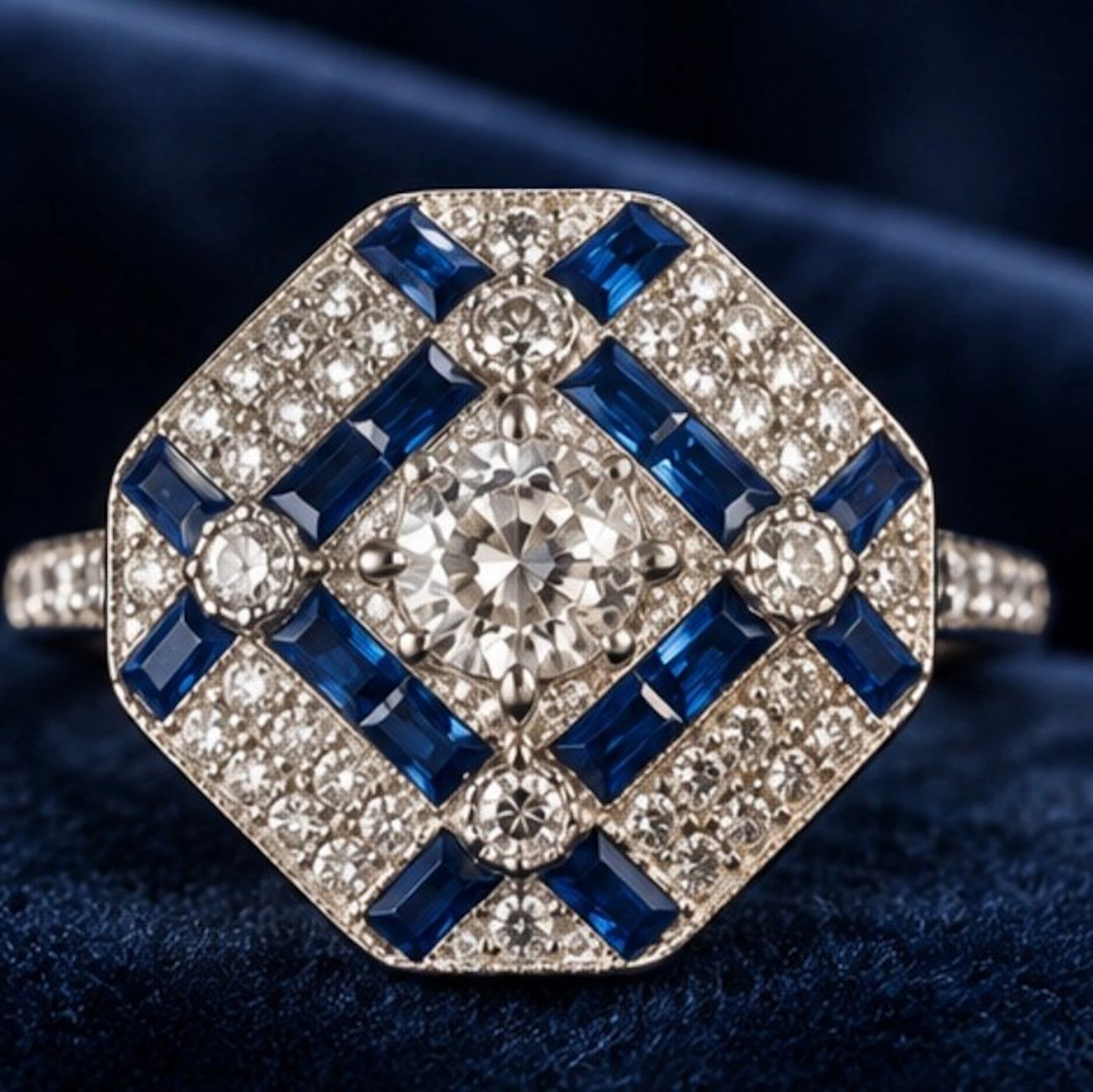 Art Deco Geometric Cocktail Ring – 925 Sterling Silver - Ring
