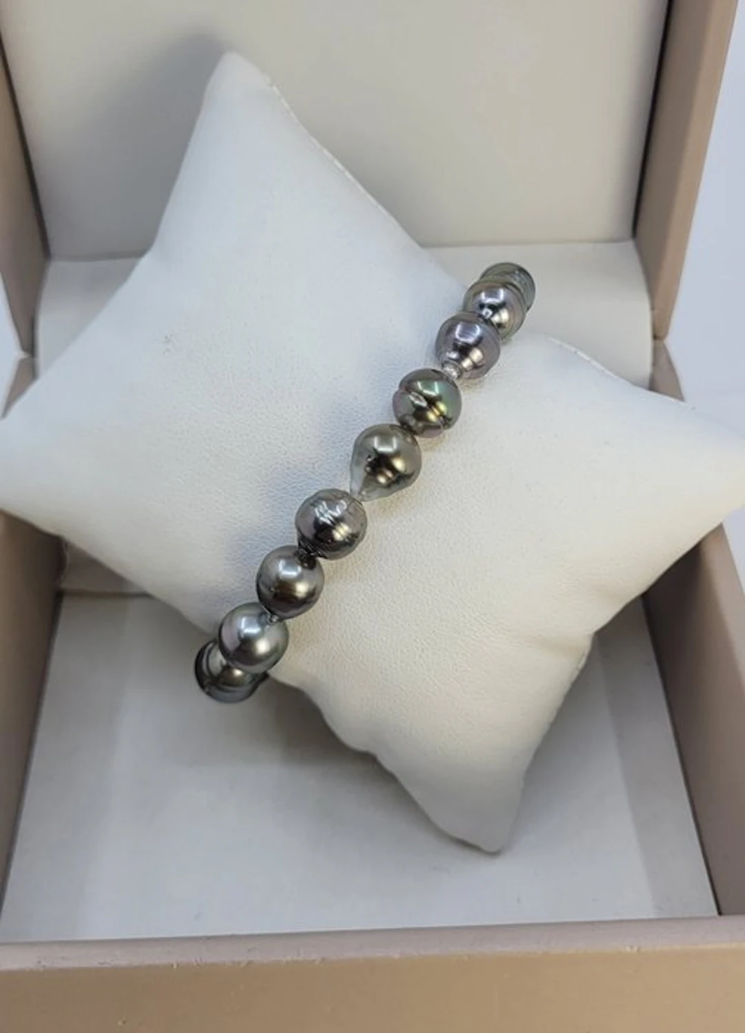 No reserve price - Bracelet 8x9mm Peacock Green Tahitian Pearls