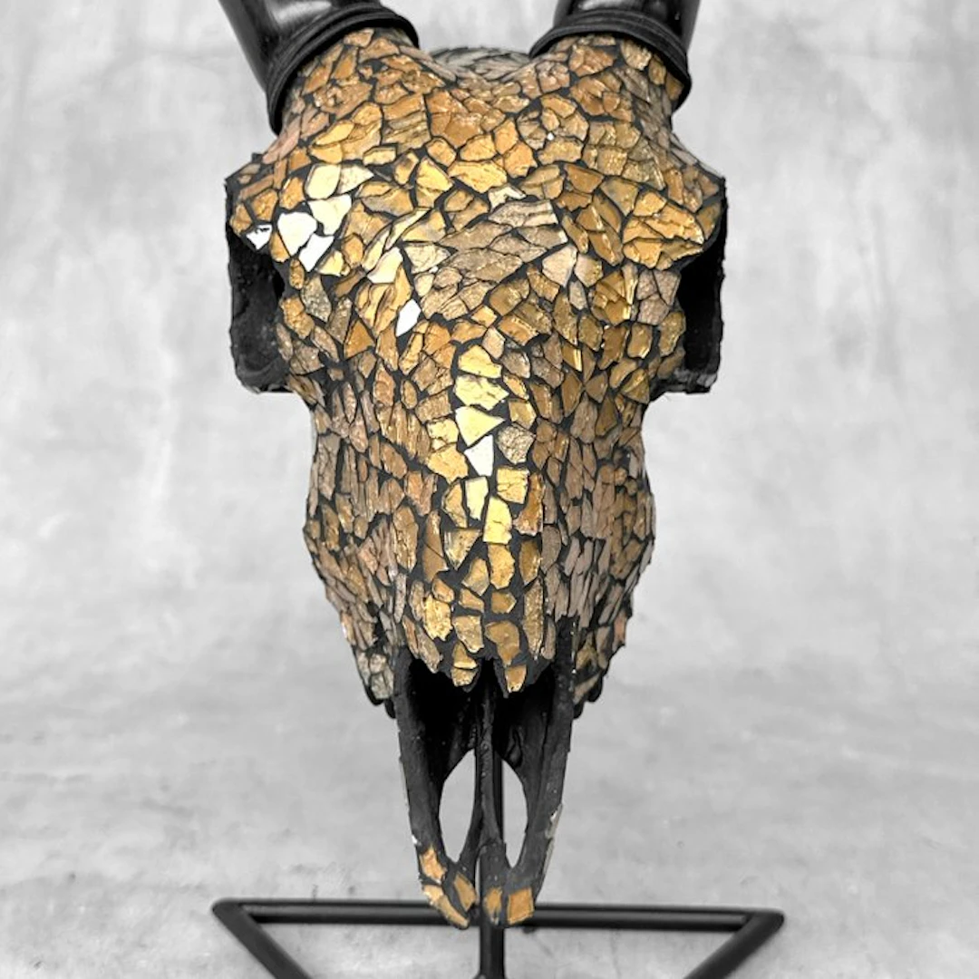 NO RESERVE PRICE - Authentic Goat Skull with Glass Mosaic...