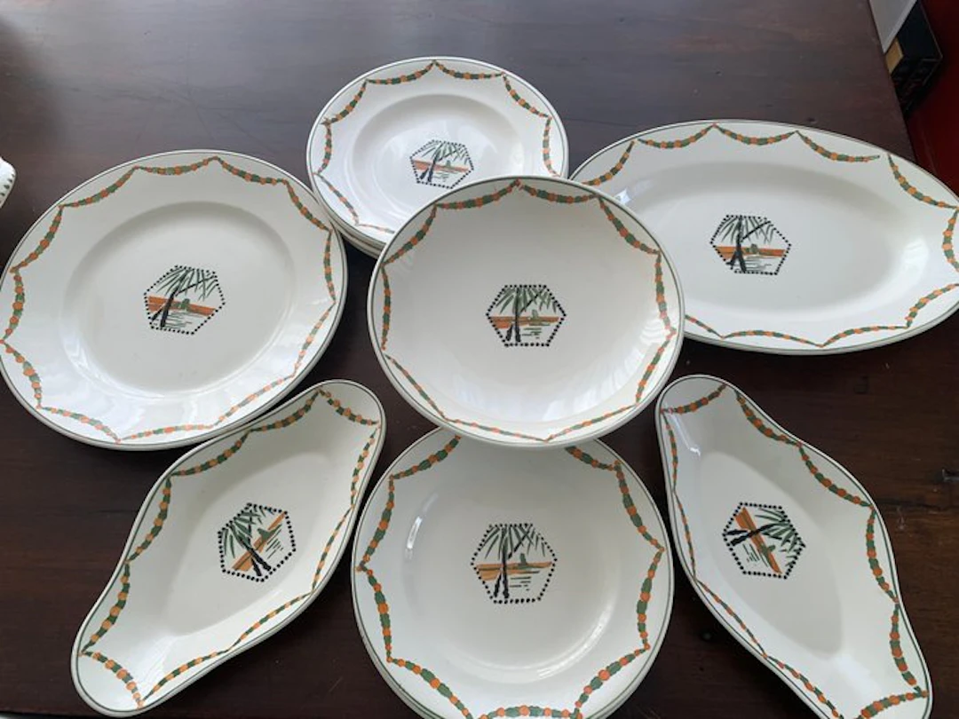 Longwy - Dinner set for 12 (17) - Palmier - Earthenware