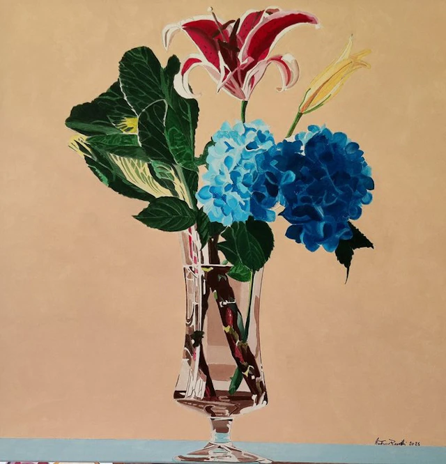 Antonio Perotti - Still Life Vaso in vetro con fiori