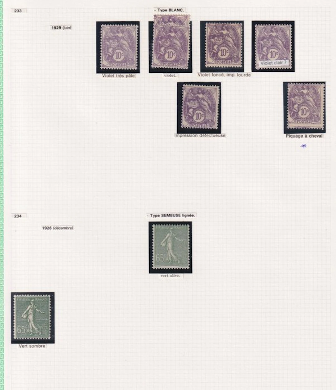 France 1929 - avec variétés; étude sur la série - Yvert n°233 à 240
