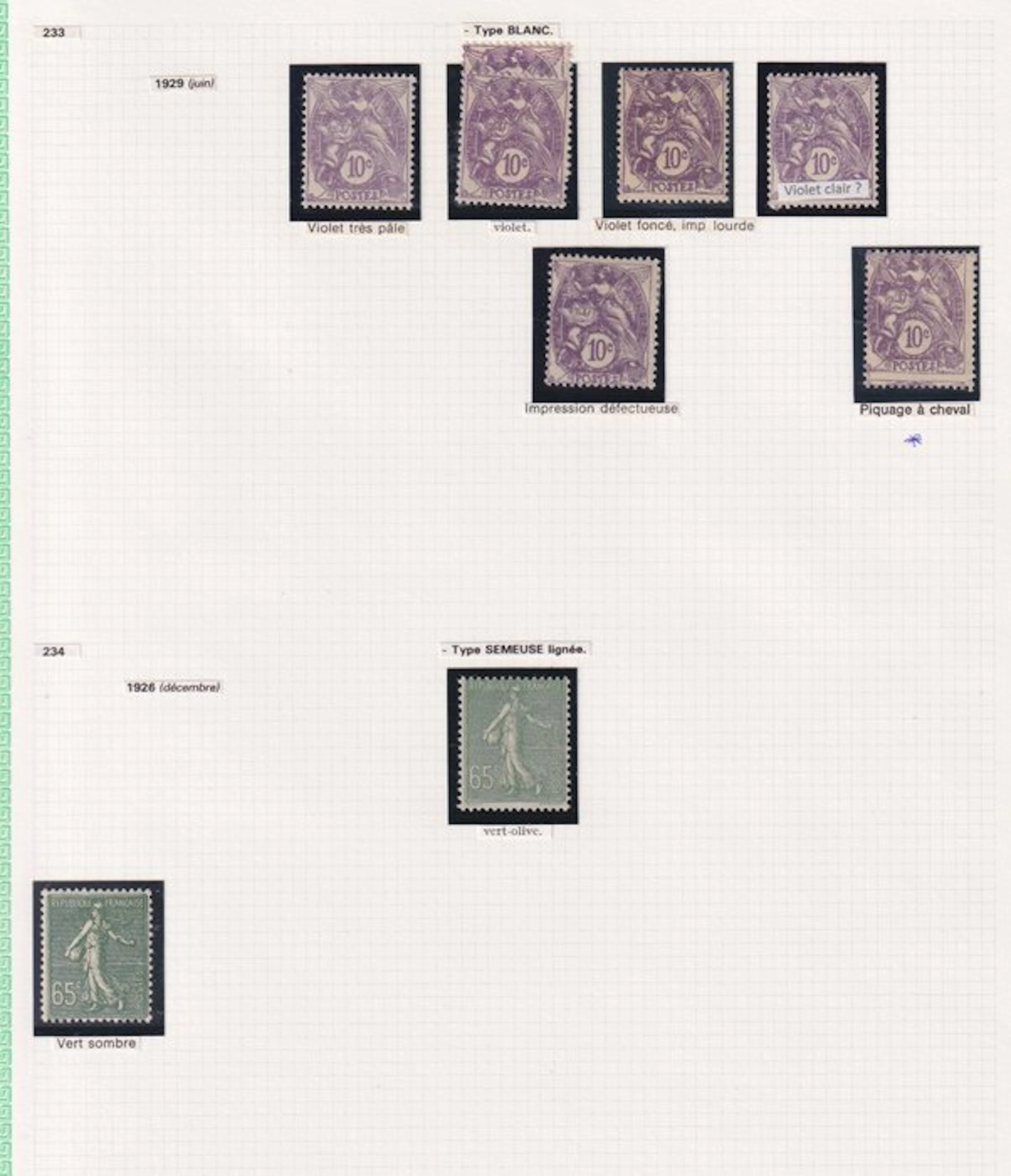 France 1929 - avec variétés; étude sur la série - Yvert n°233 à 240