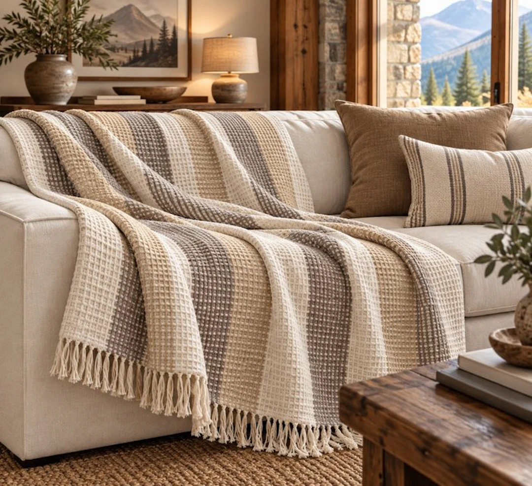 Exclusive plaid with a ribbed waffle weave in mink - 200 x 150 cm - Blankets
