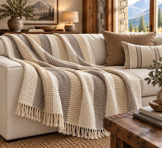 Exclusive plaid with a ribbed waffle weave in mink - 200 x 150 cm - Blankets