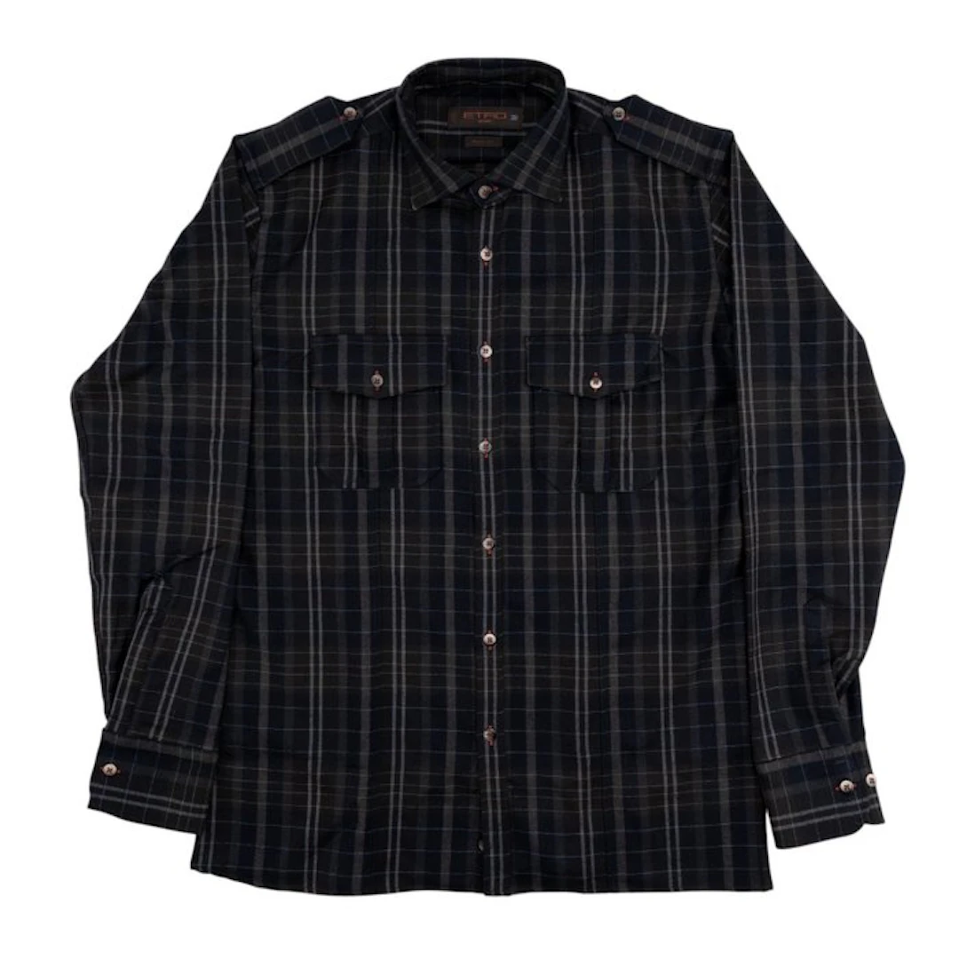 ETRO MILANO - 15.5 - 39 - Safari Shirt Striped Blue Slim...