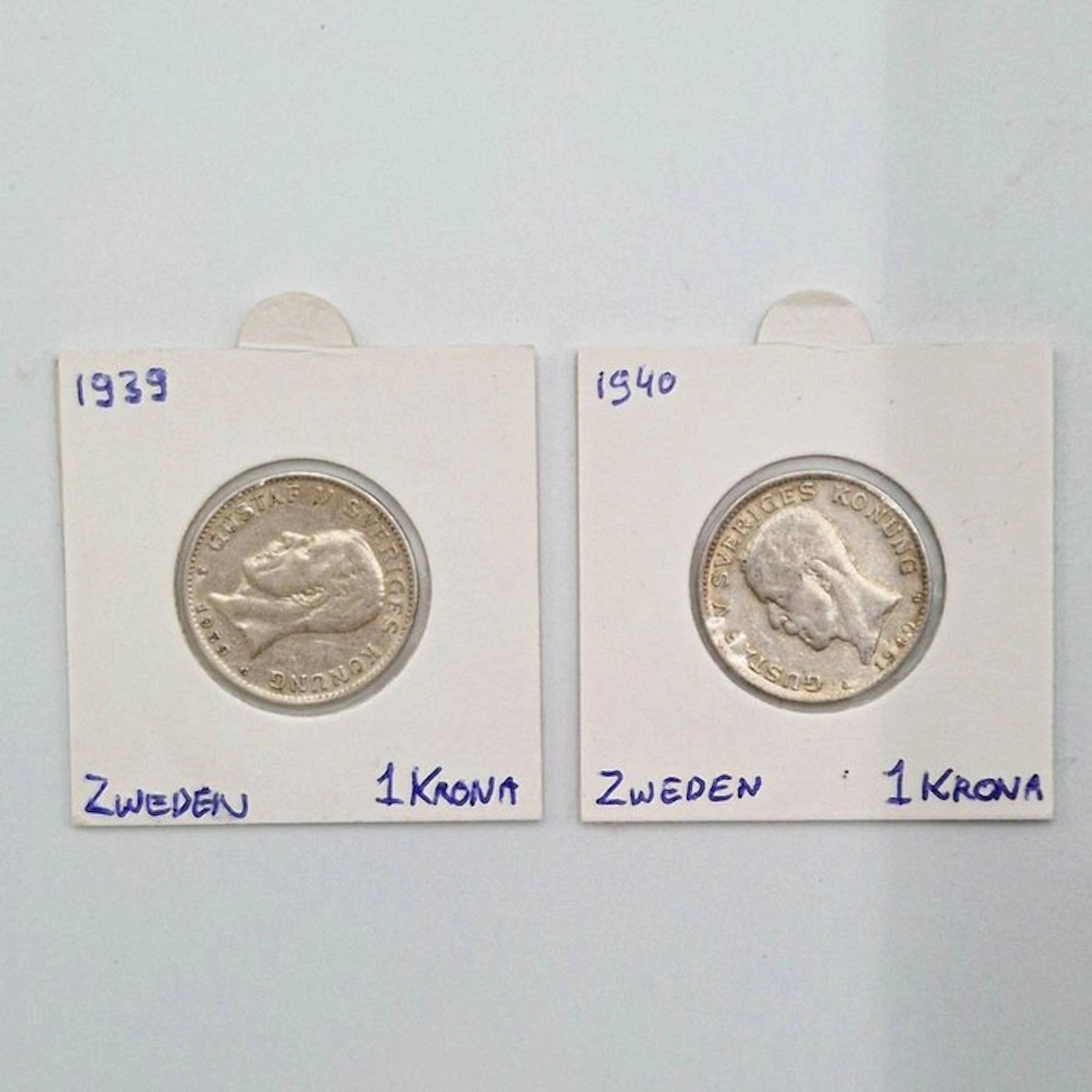 Sweden. Gustav V. 1 Krona 2x 1939/1940 (No reserve price)
