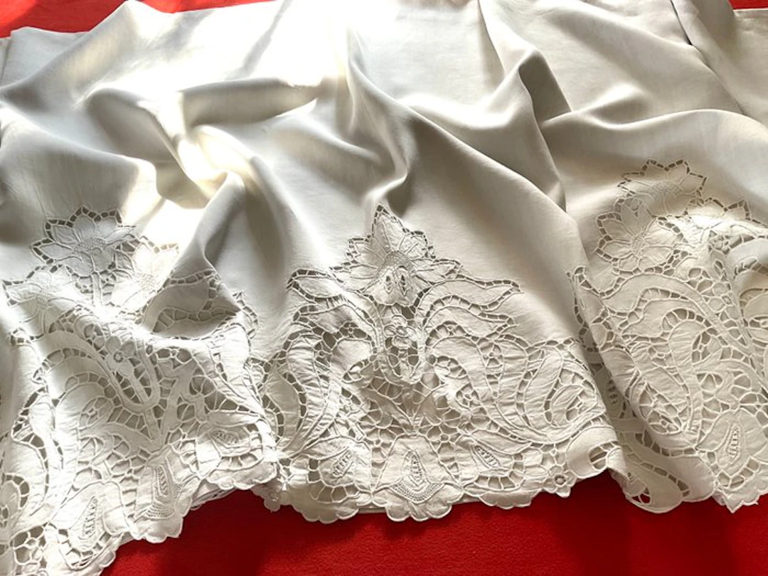 End XIXth Century Richelieu Bed linen at 2m30 width - Textile - 3.6 m - 2.3 m
