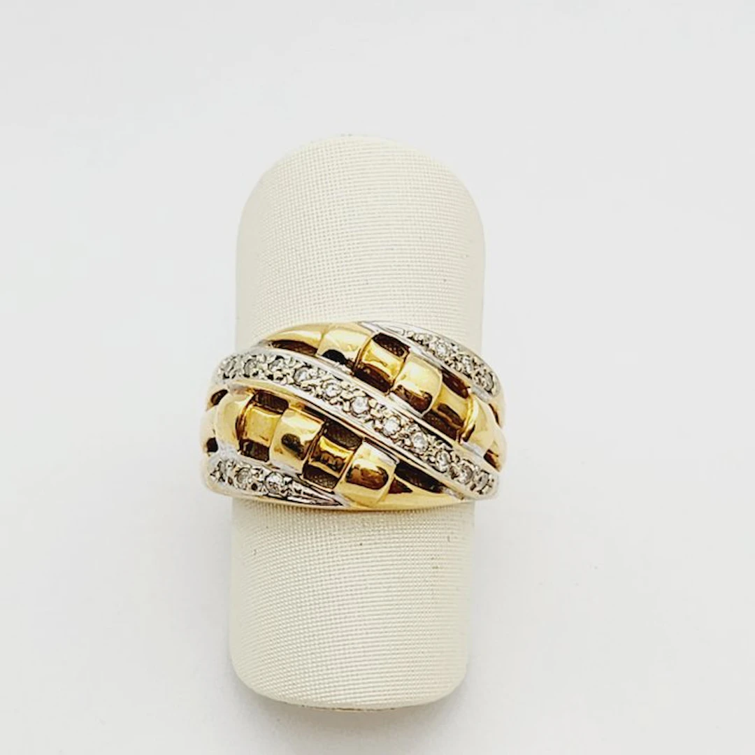 Ring - 18 kt. Yellow gold, White gold - 0.13ct. tw. Diamond (Natural)