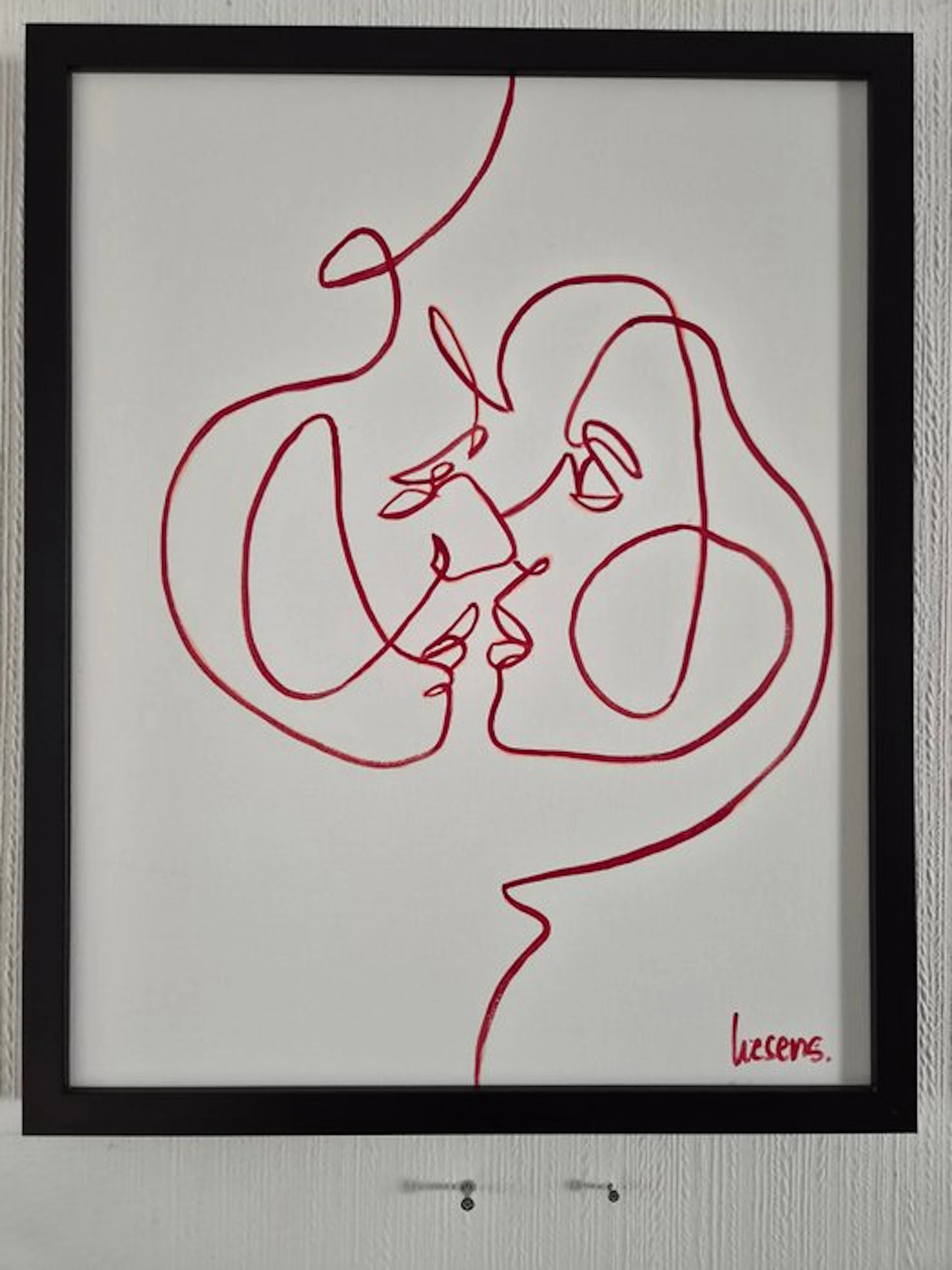 Liesens - Kiss me quick (Handpainted on white canvas met lijst)