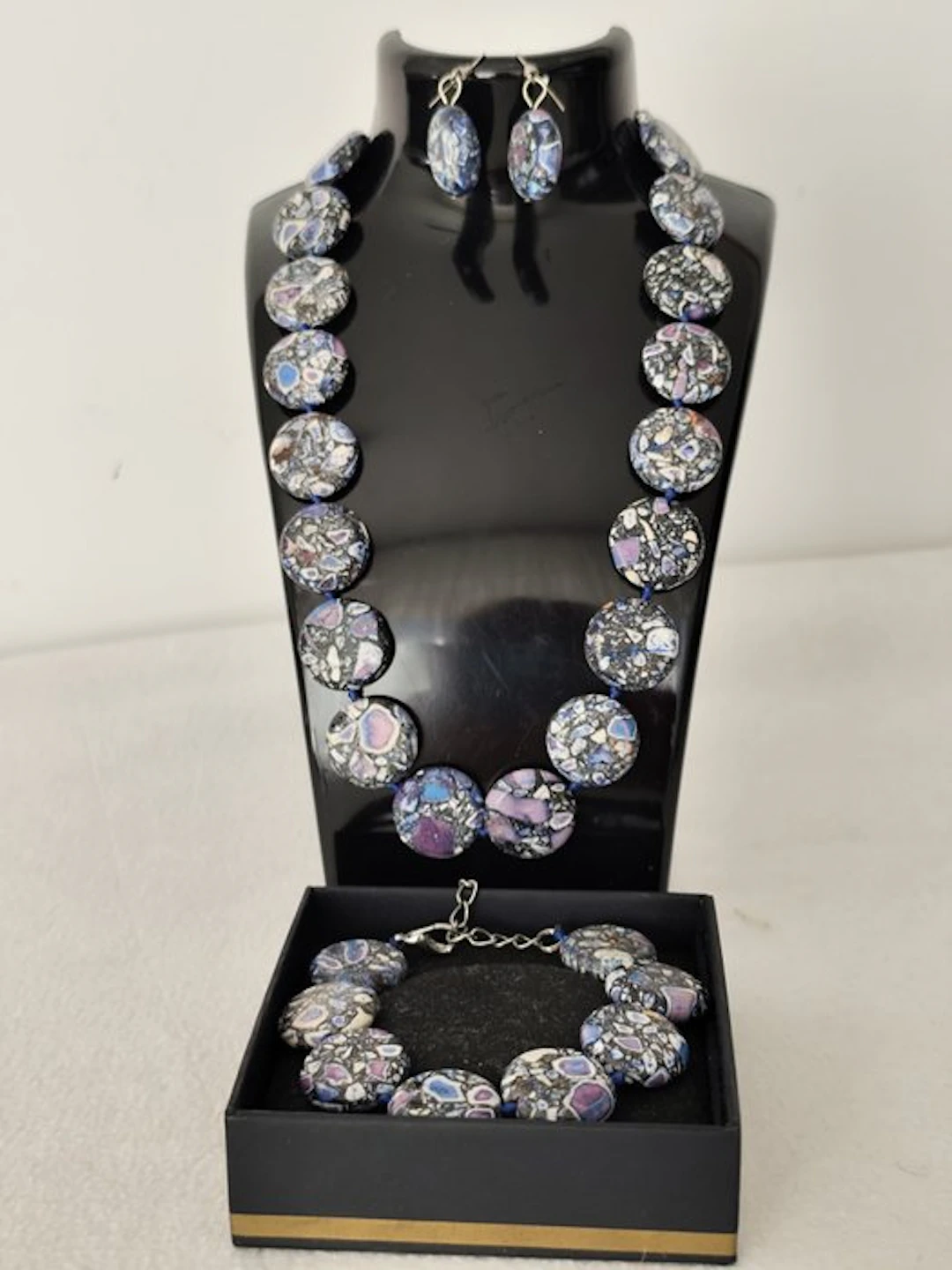 3-piece mosaic stone jewelry set Polished- 118 g - (3)