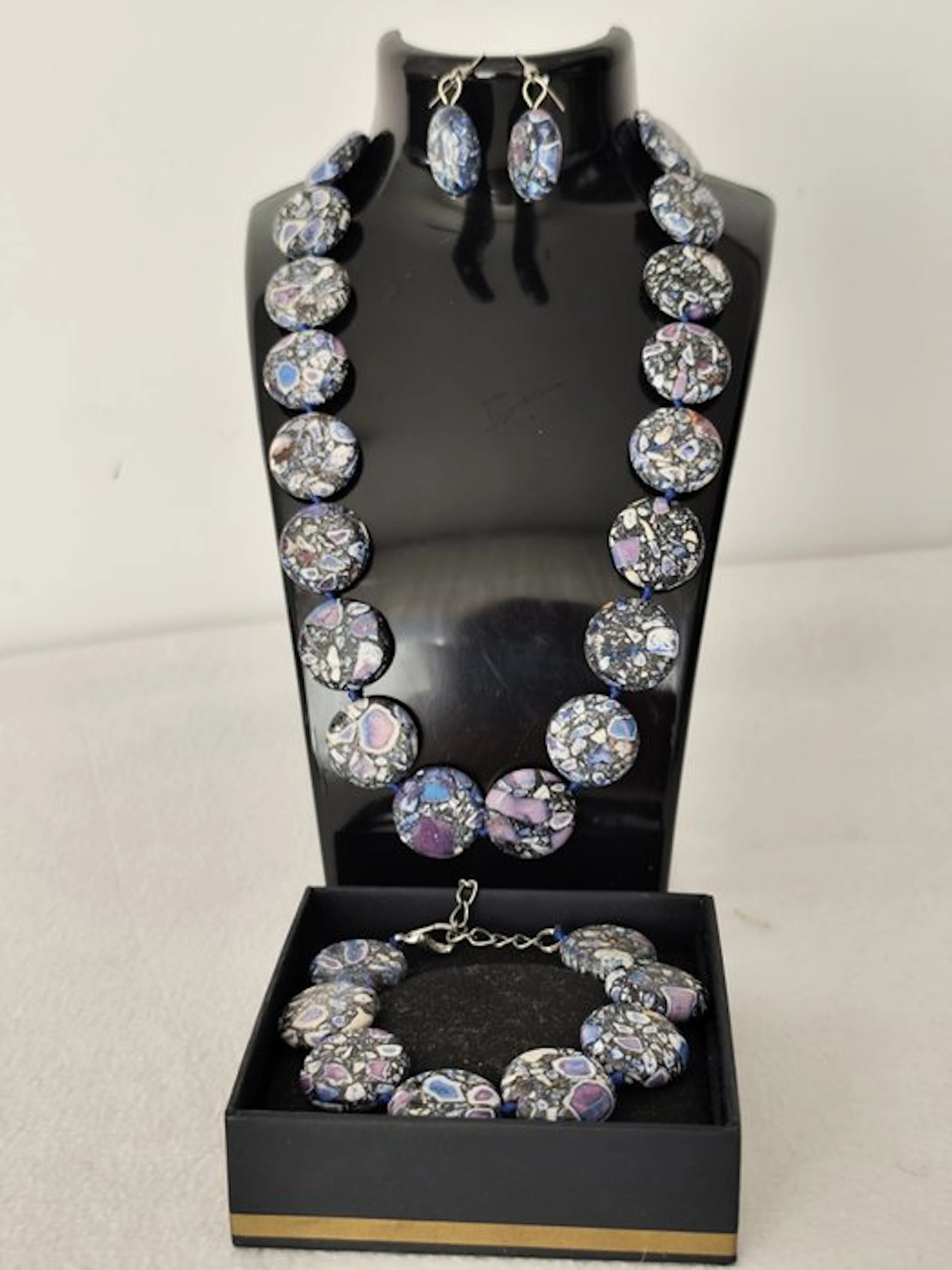 3-piece mosaic stone jewelry set Polished- 118 g - (3)