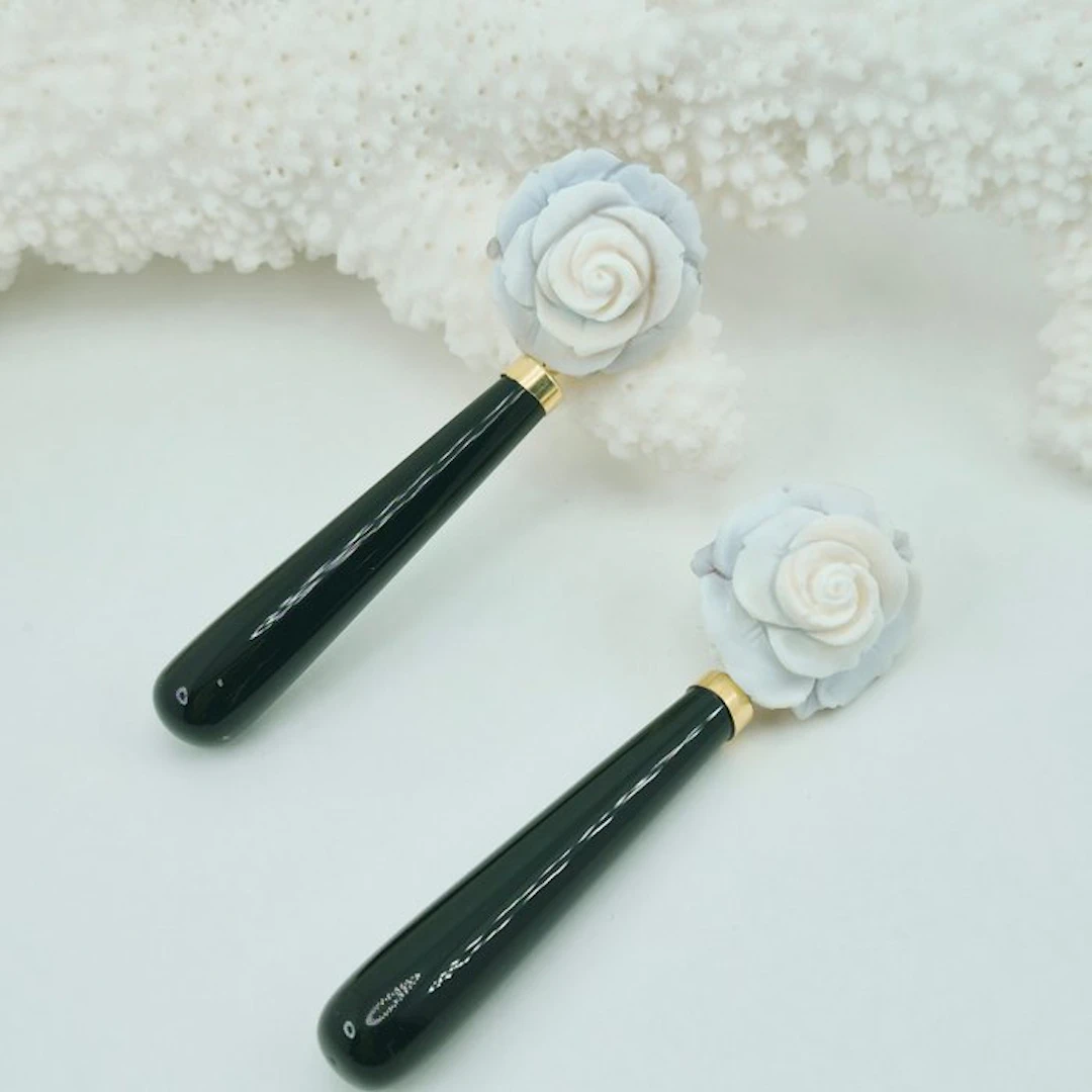 Silver, Gold-plated - Earrings - Onyx and Cameos