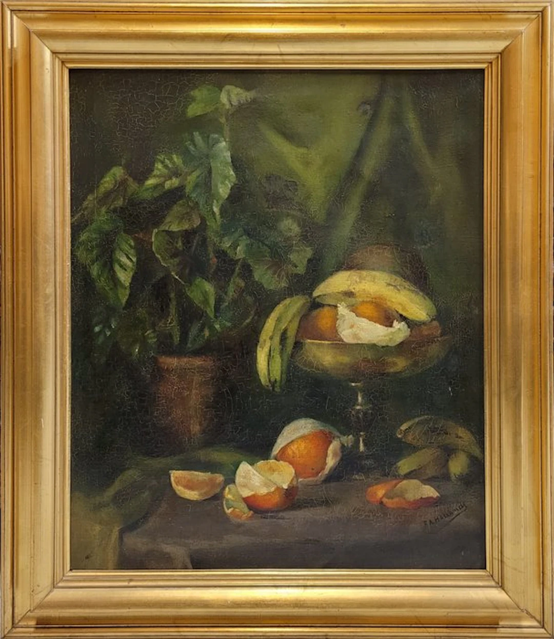 F. A. Hollands (XIX-XX) - Natura morta con coppa di frutta